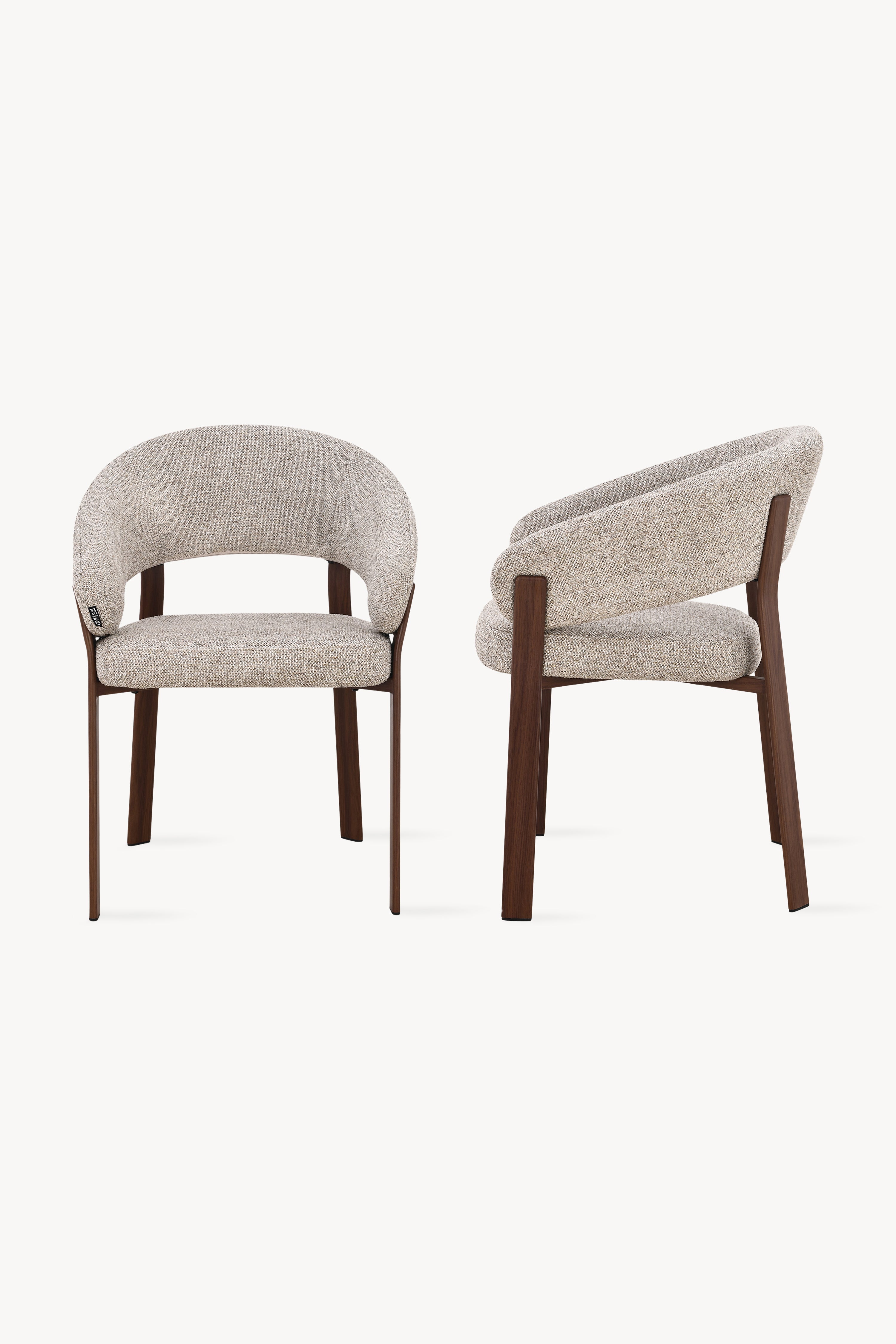 Chaises en tissu Angela, Lot de 2, Beige avec pieds en métal finition bois foncé - Image de détail 4