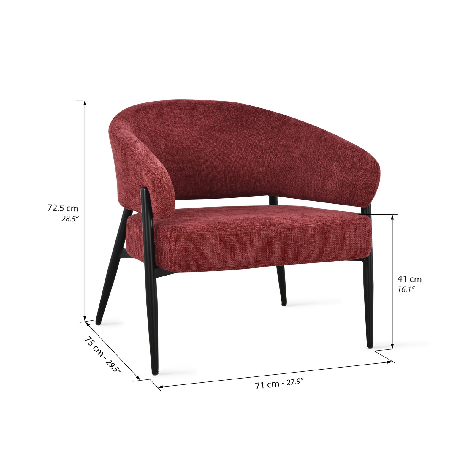 Barbara Fabric Armchair, Red - Immagine tecnica 1