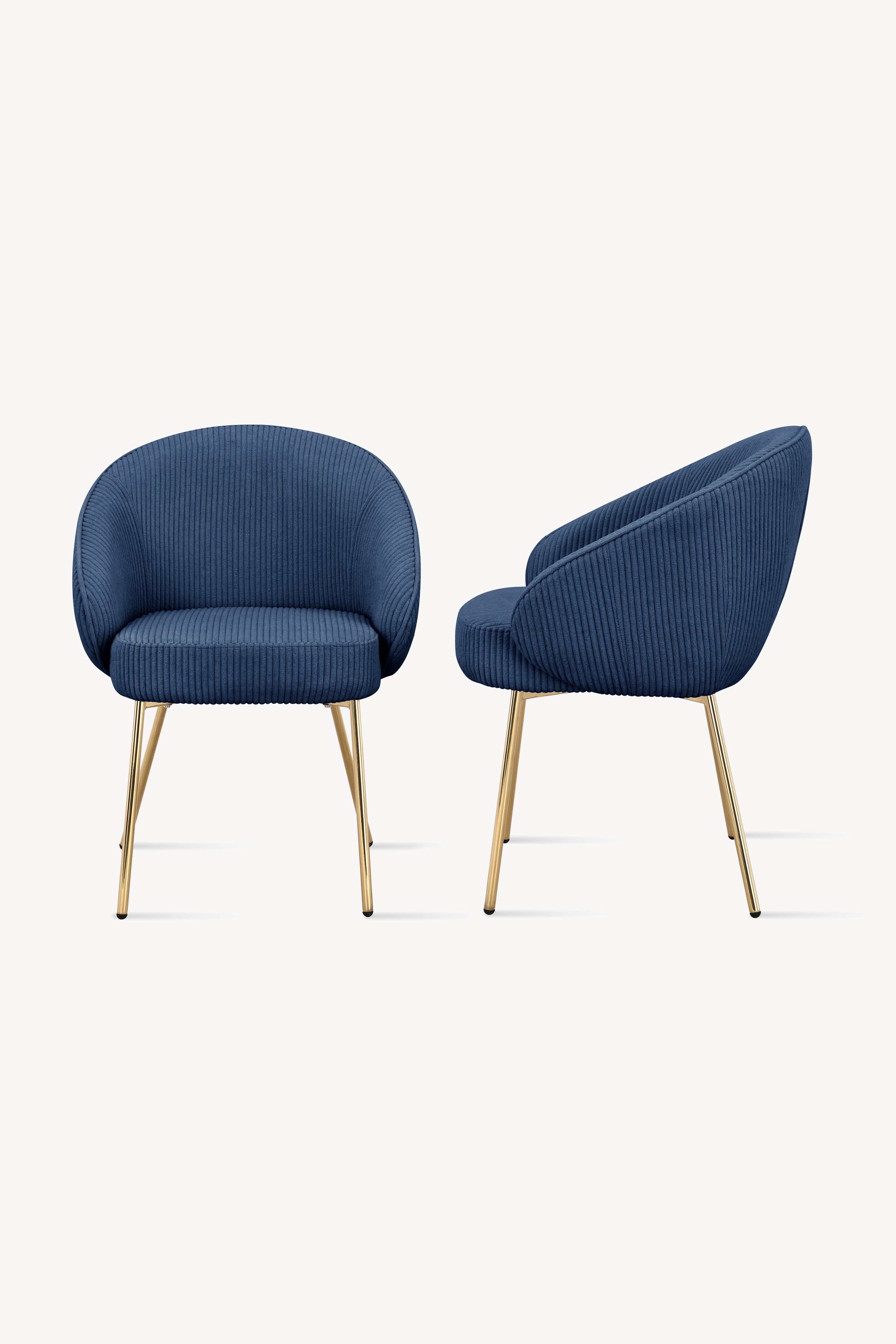 Beatrice Fabric Chairs, Set of 2, Blue Corduroy with Gold Metal Legs - Detail image 2