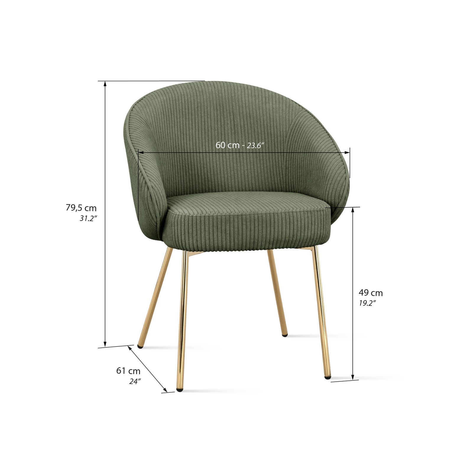 Stühle aus Stoff Beatrice, 2er-Set, Grün - Immagine tecnica 1
