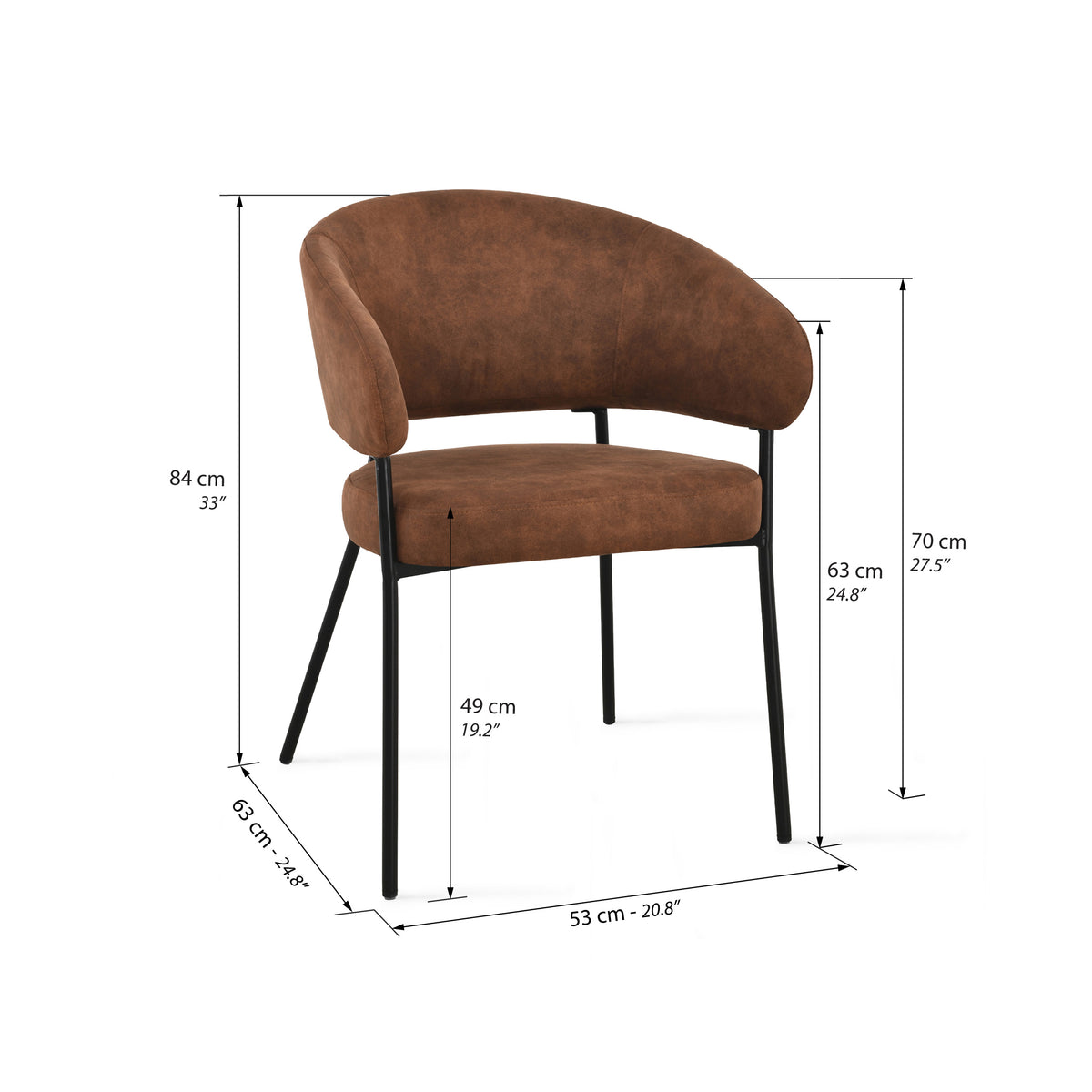Sedie in ecopelle Dallas, Set da 2, Cognac - Immagine tecnica 1