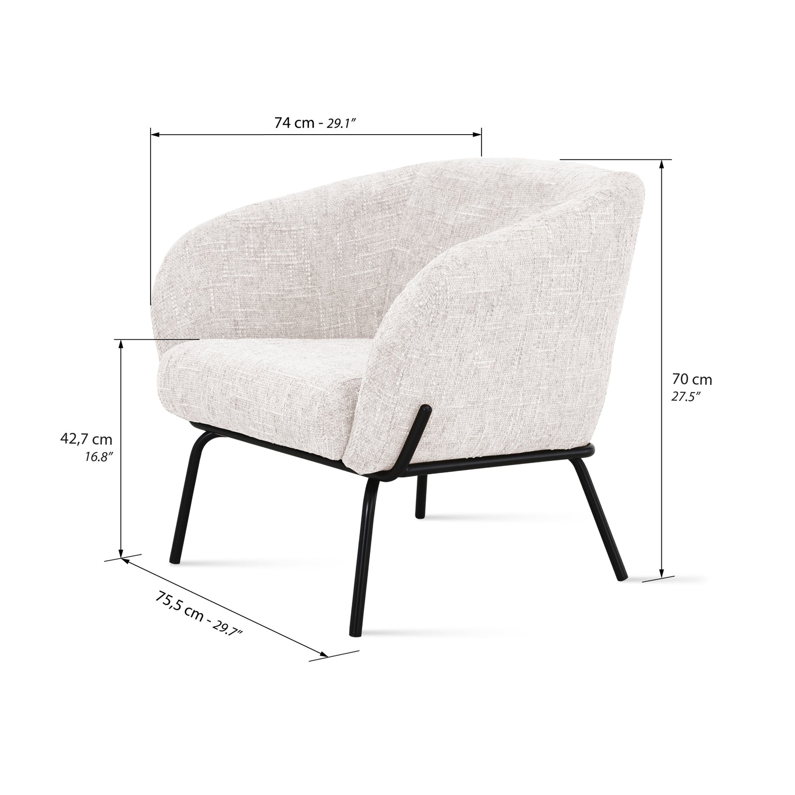 Poltrona in tessuto Davide, Beige - Immagine tecnica 1