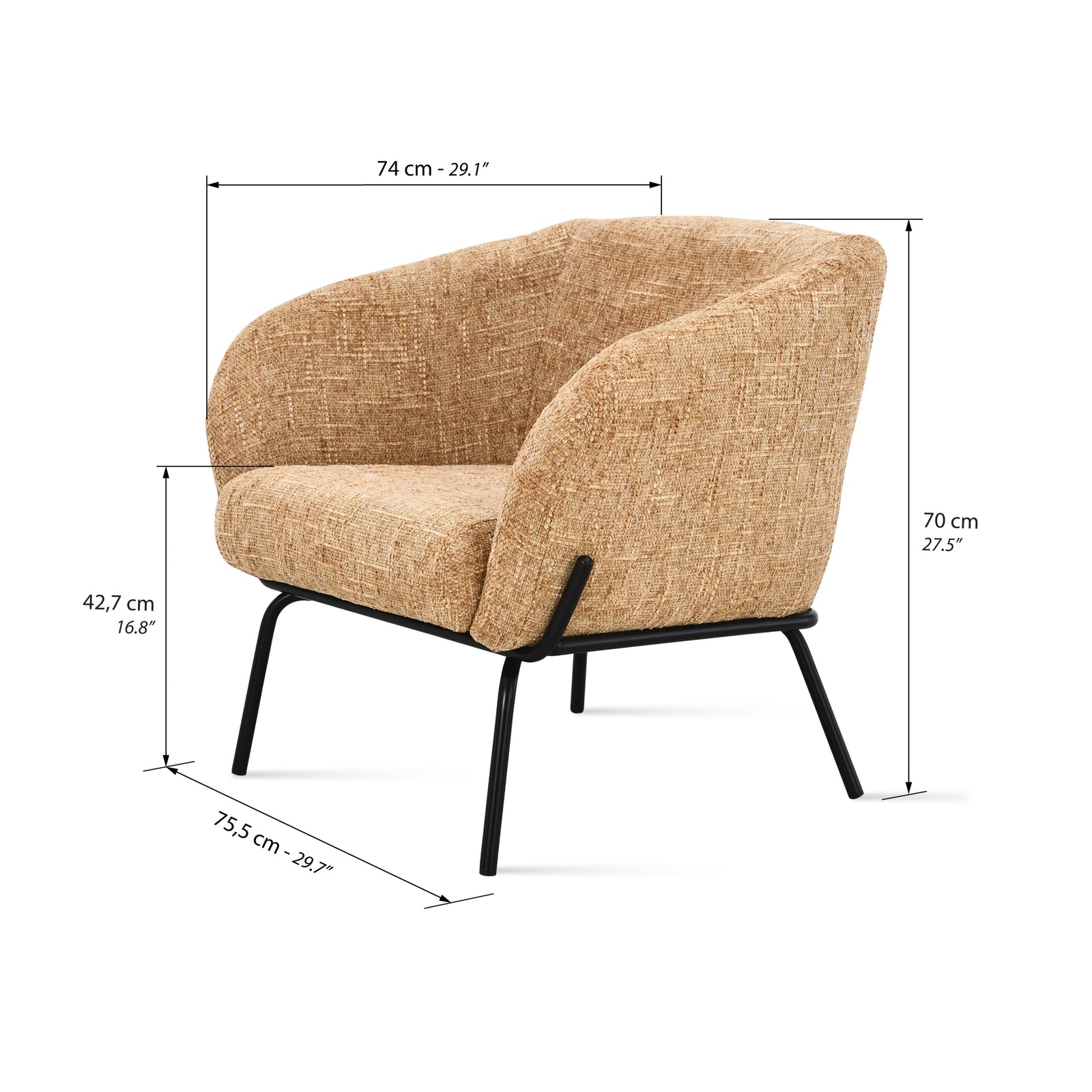 Fauteuil en tissu Davide, Orange - Immagine tecnica 1