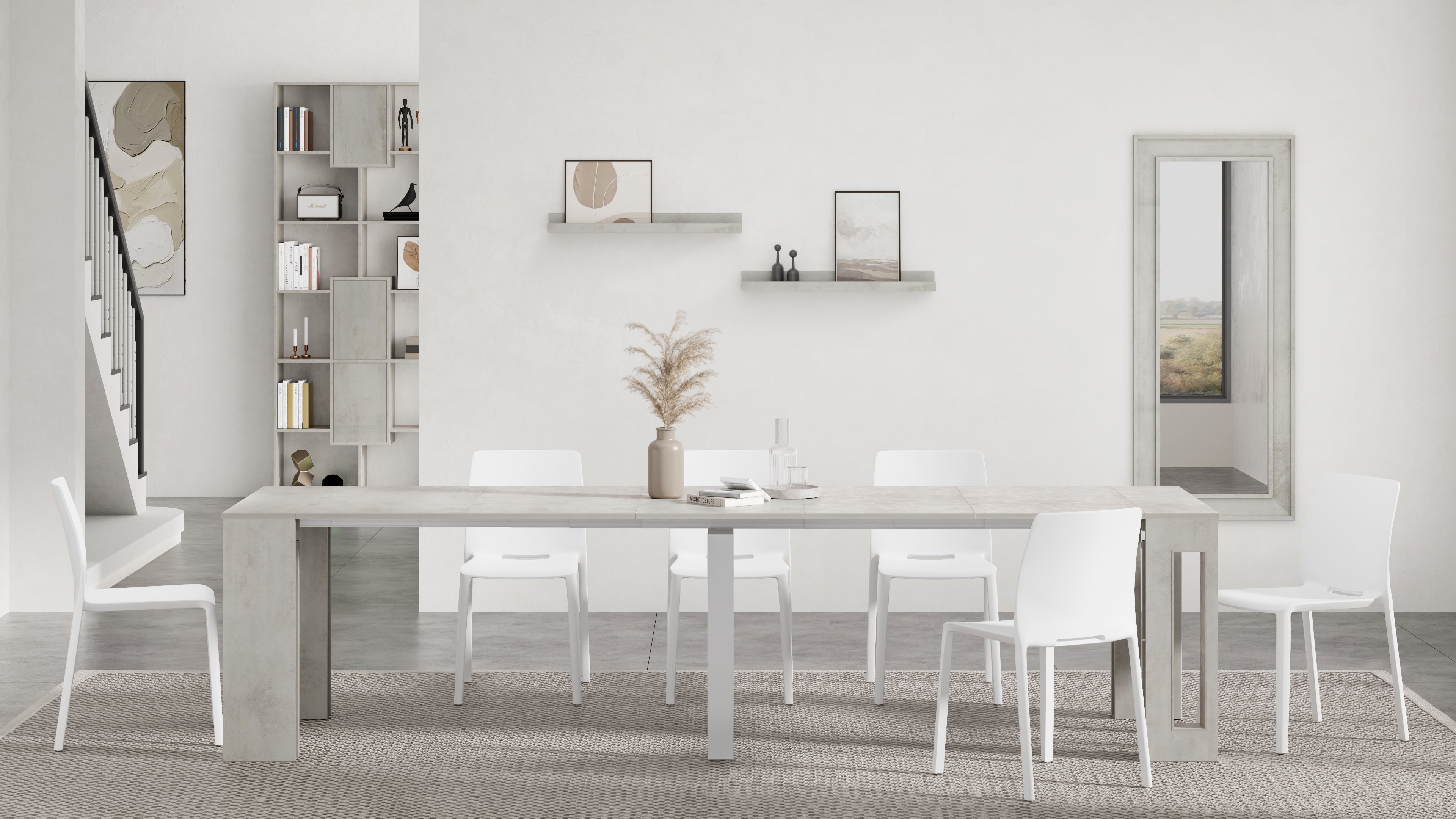 Table Console Extensible avec rallonges intégrées, Easy, 45(305)x 90 cm, Gris Béton - Set image 1