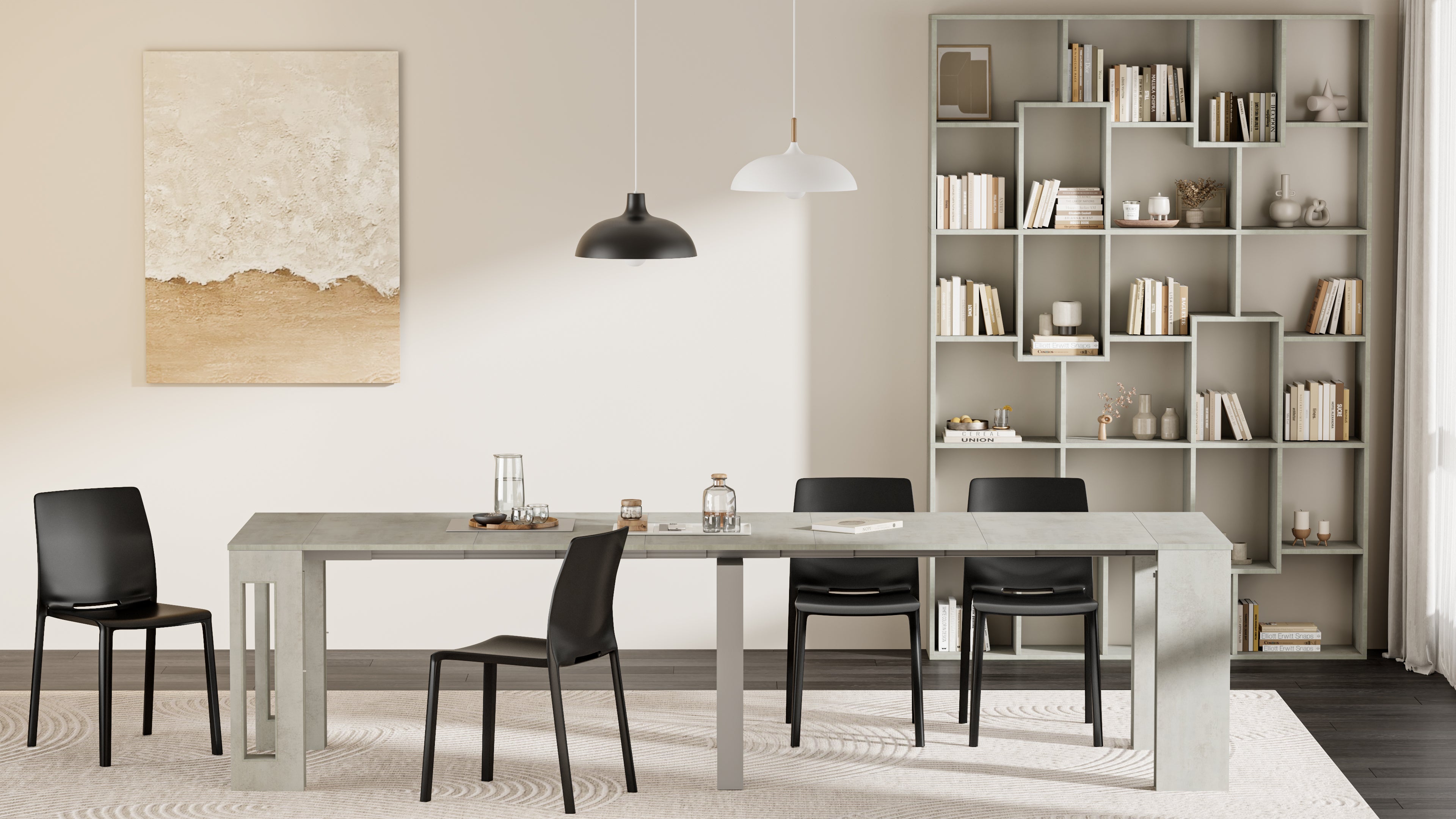 Table Console Extensible avec rallonges intégrées, Easy, 45(305)x 90 cm, Gris Béton - Set image 2