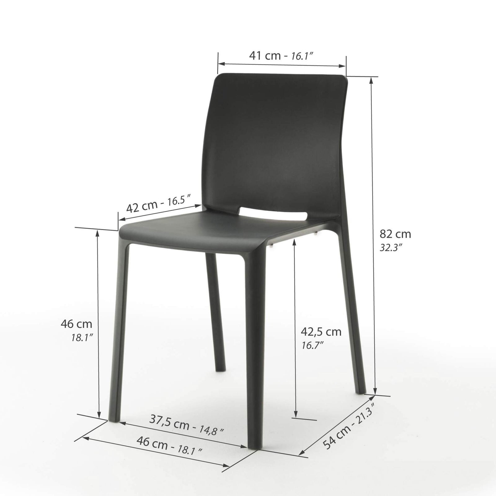 Chaises Emma, Lot de 4, Noir - Immagine tecnica 1
