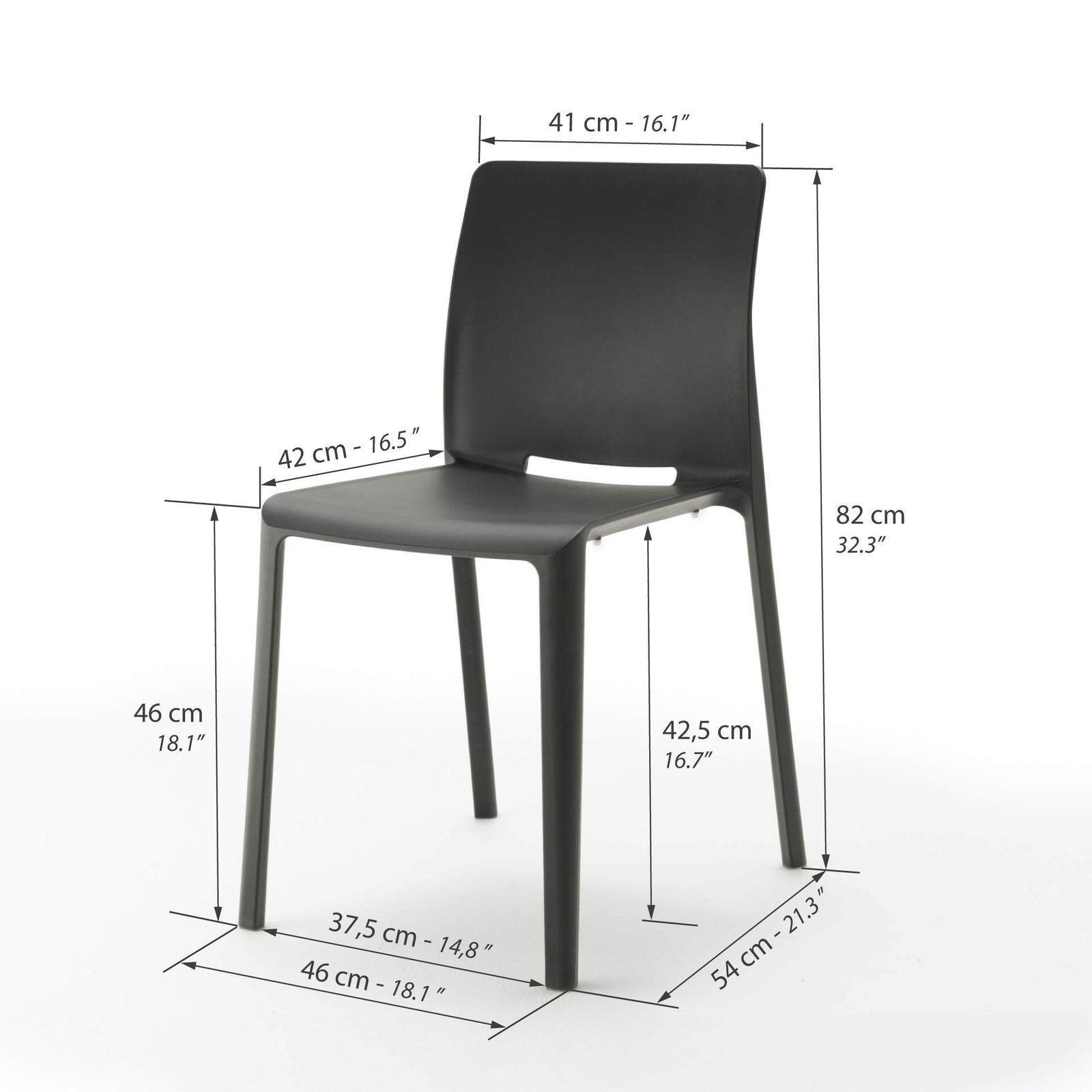 Chaises Emma, Lot de 4, Noir - Immagine tecnica 1