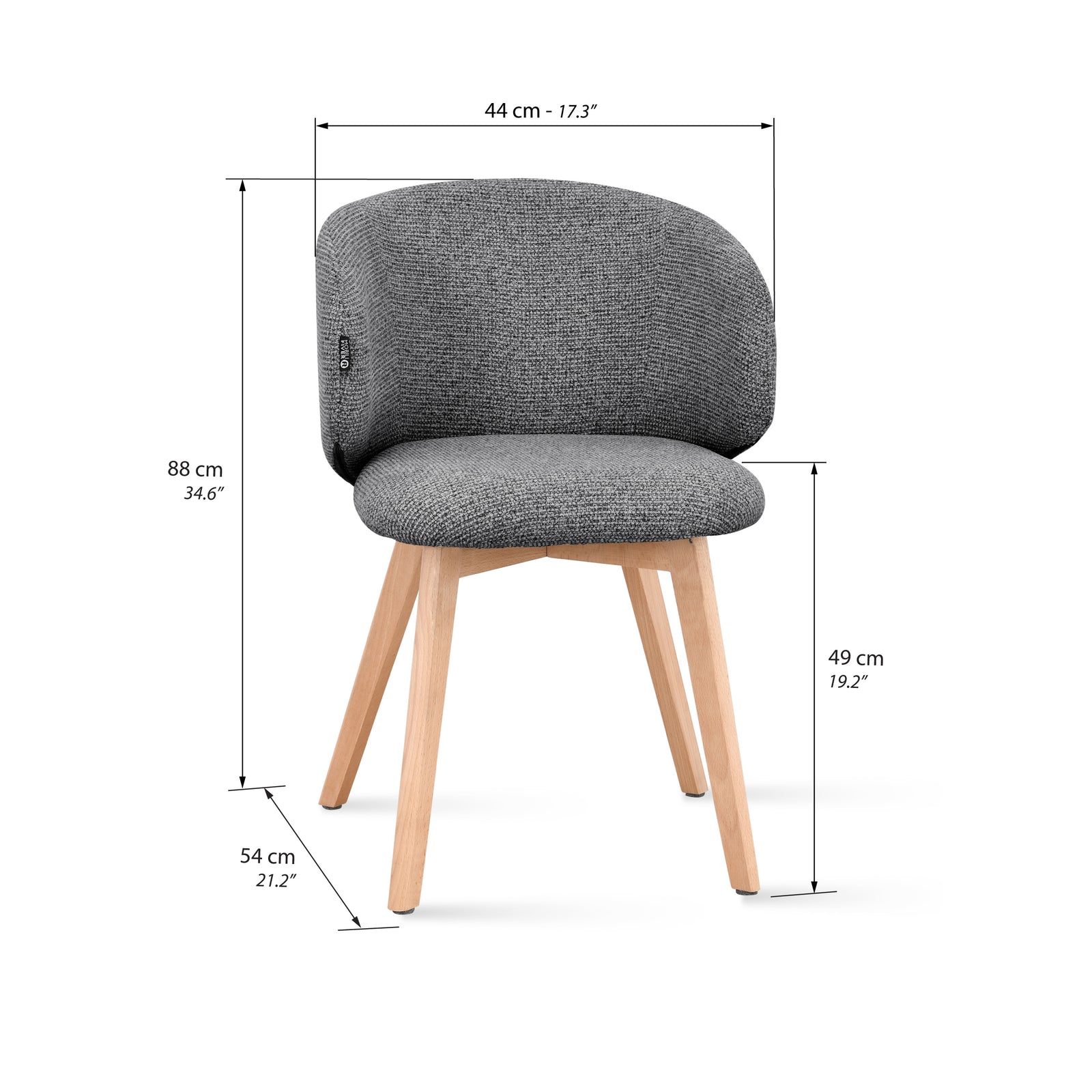 Chaises en tissu Federica, Lot de 2, Gris Foncé - Immagine tecnica 1