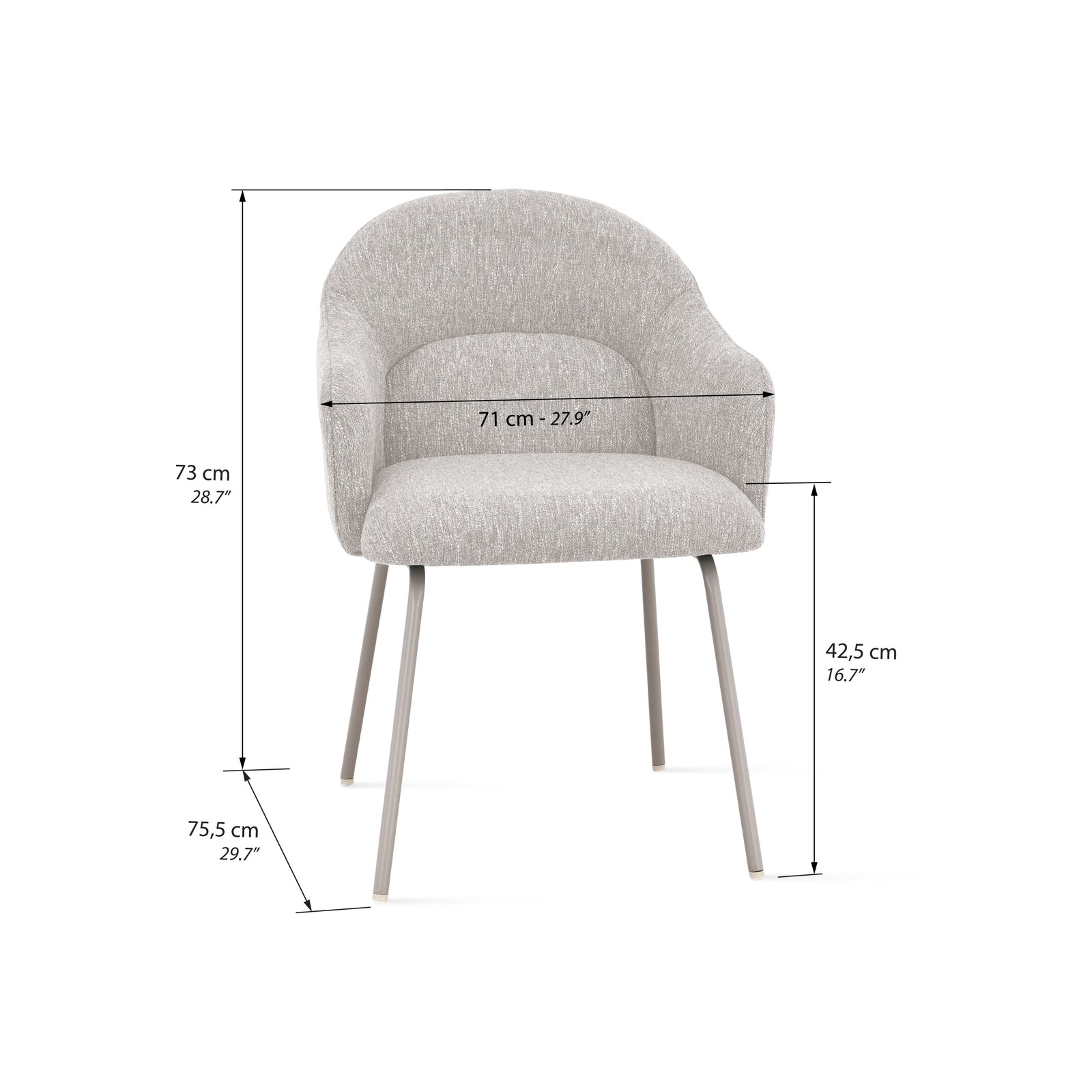 Sedie in tessuto Giulia, Set da 2, Beige - Immagine tecnica 1