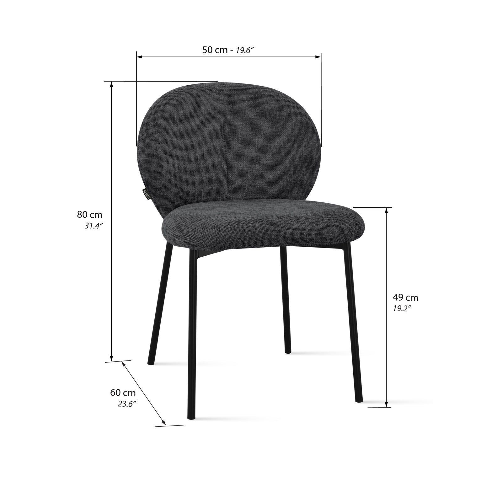 Chaises en tissu Icaro, Lot de 2, Gris Foncé - Immagine tecnica 1
