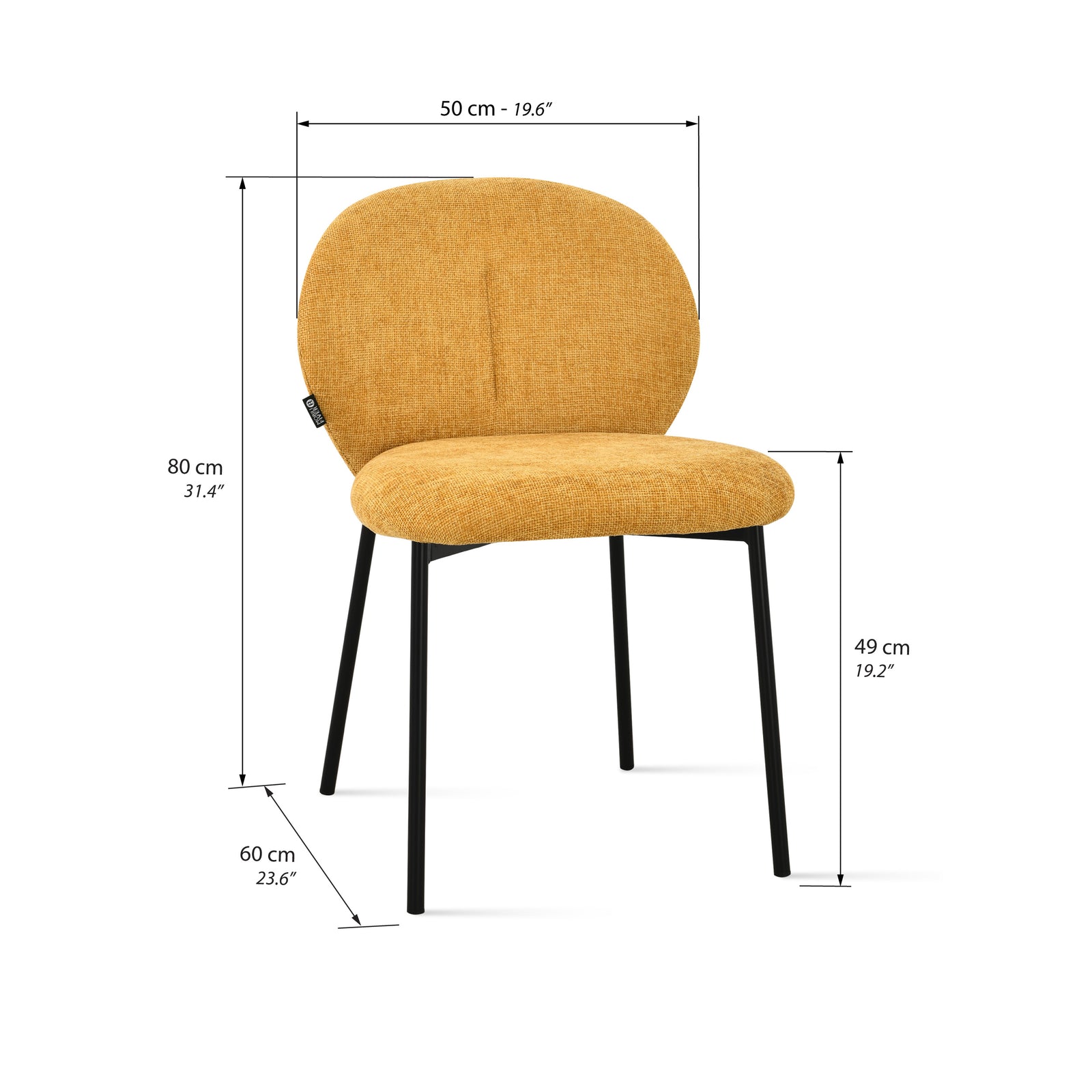 Icaro Fabric Chairs, Set of 2, Yellow - Immagine tecnica 1