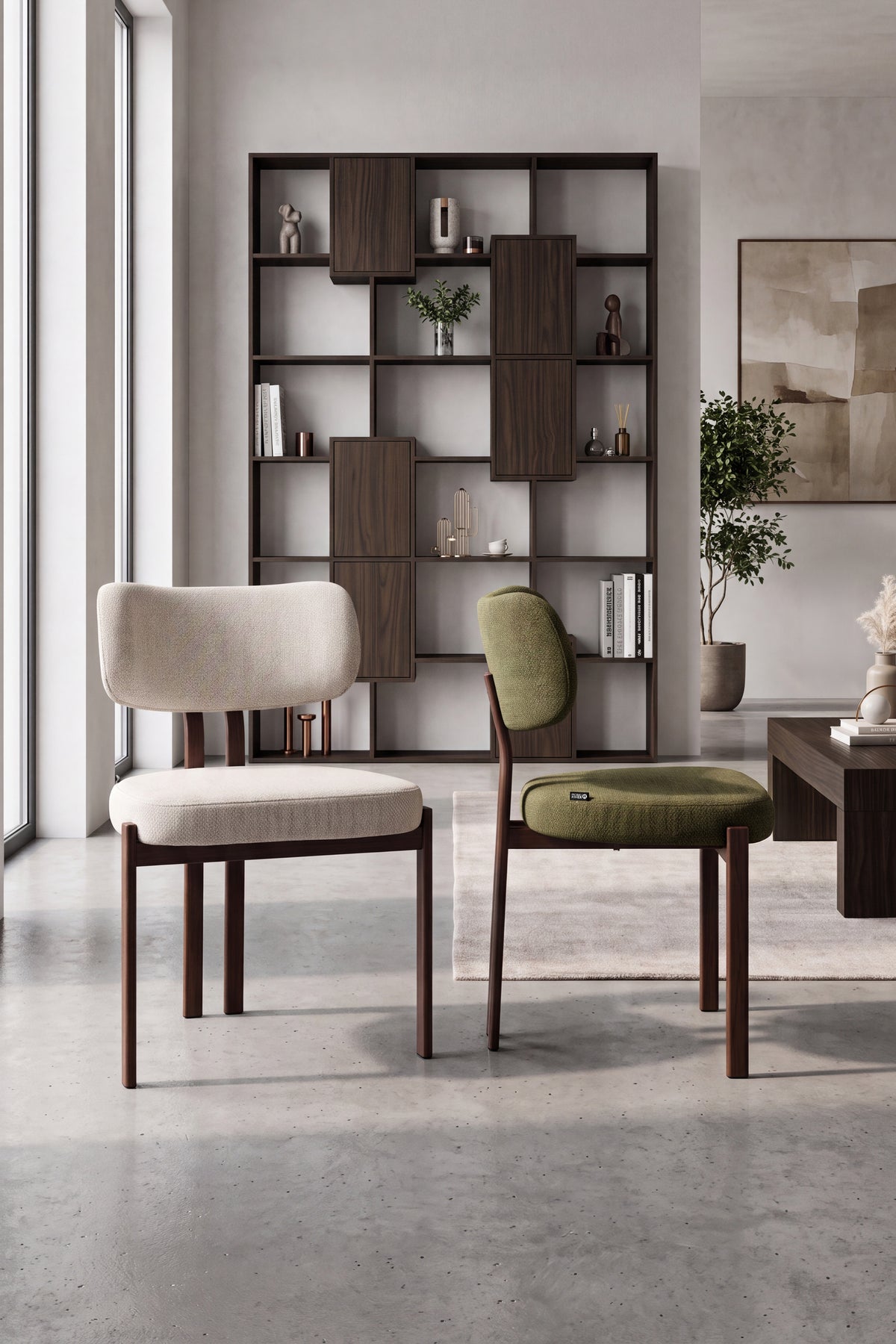 Sedie in tessuto Laura, Set da 2, Beige con gambe in metallo finitura legno - gallery 19