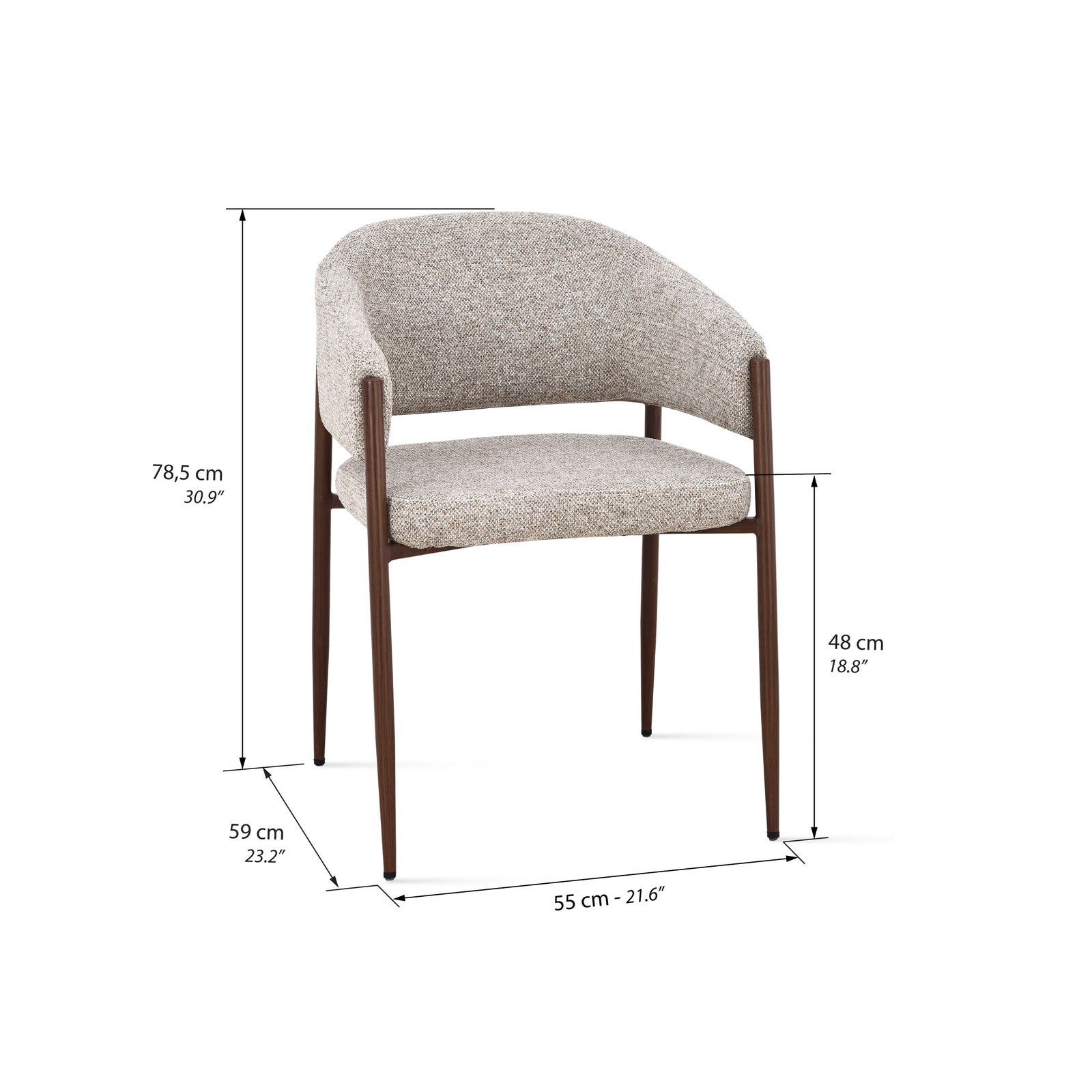 Martina Stoffstühle, 2er-Set, Beige mit Metallbeinen in Dunkelholzoptik - Immagine tecnica 1