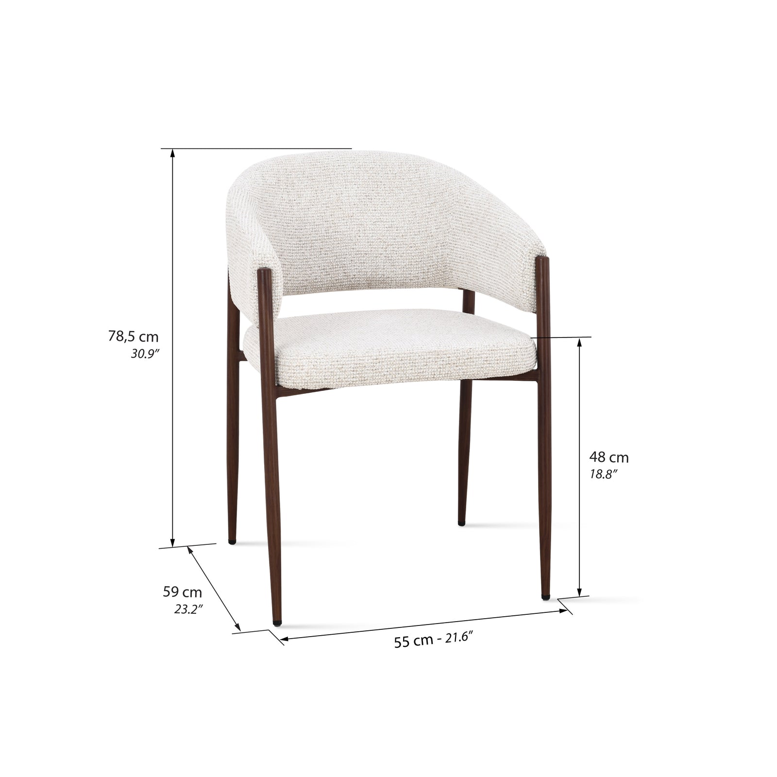 Martina Fabric Chairs, Set of 2, Cream White with Metal Legs in Dark Wood Finish - Immagine tecnica 1