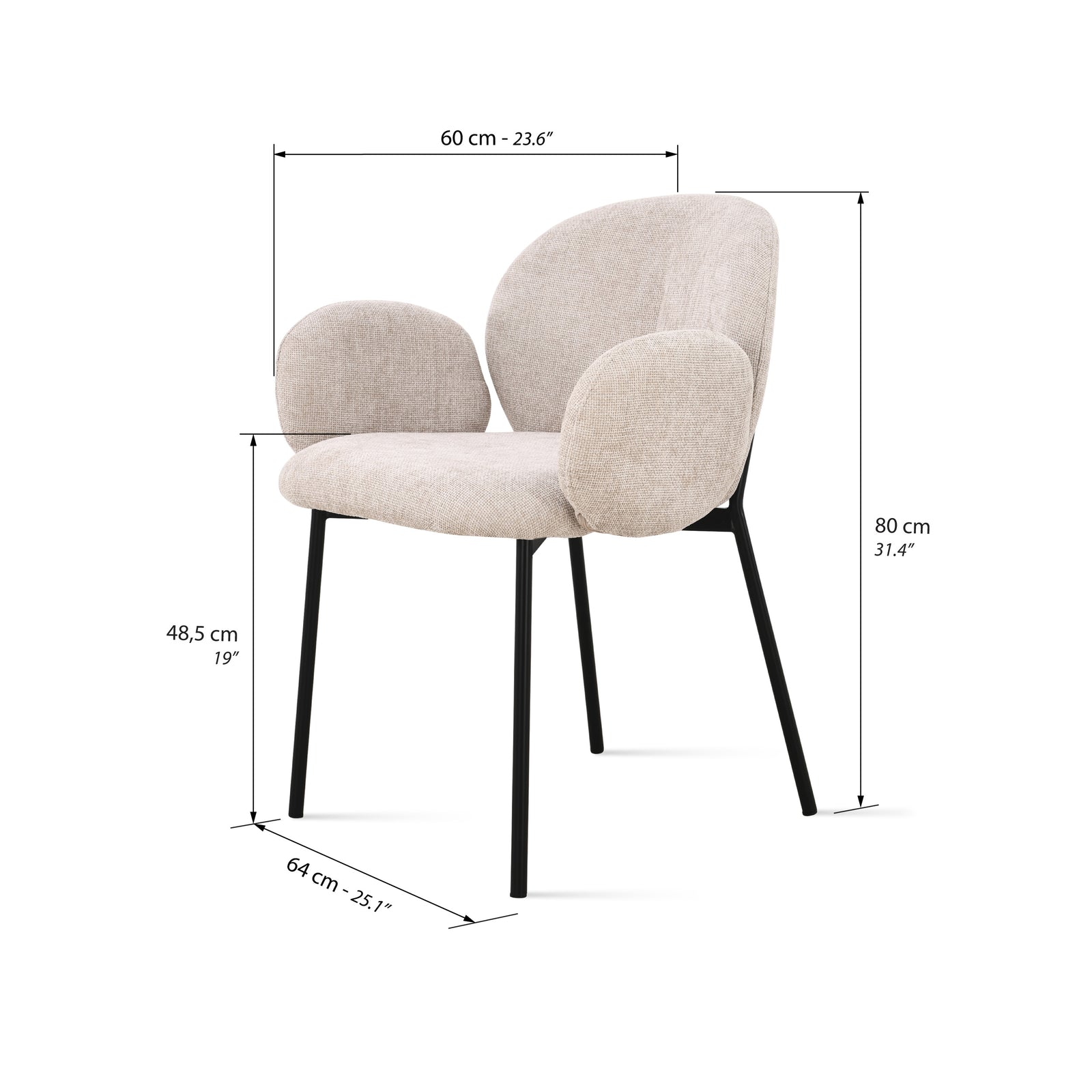 Sedie in tessuto Micky, Set da 2, Beige - Immagine tecnica 1