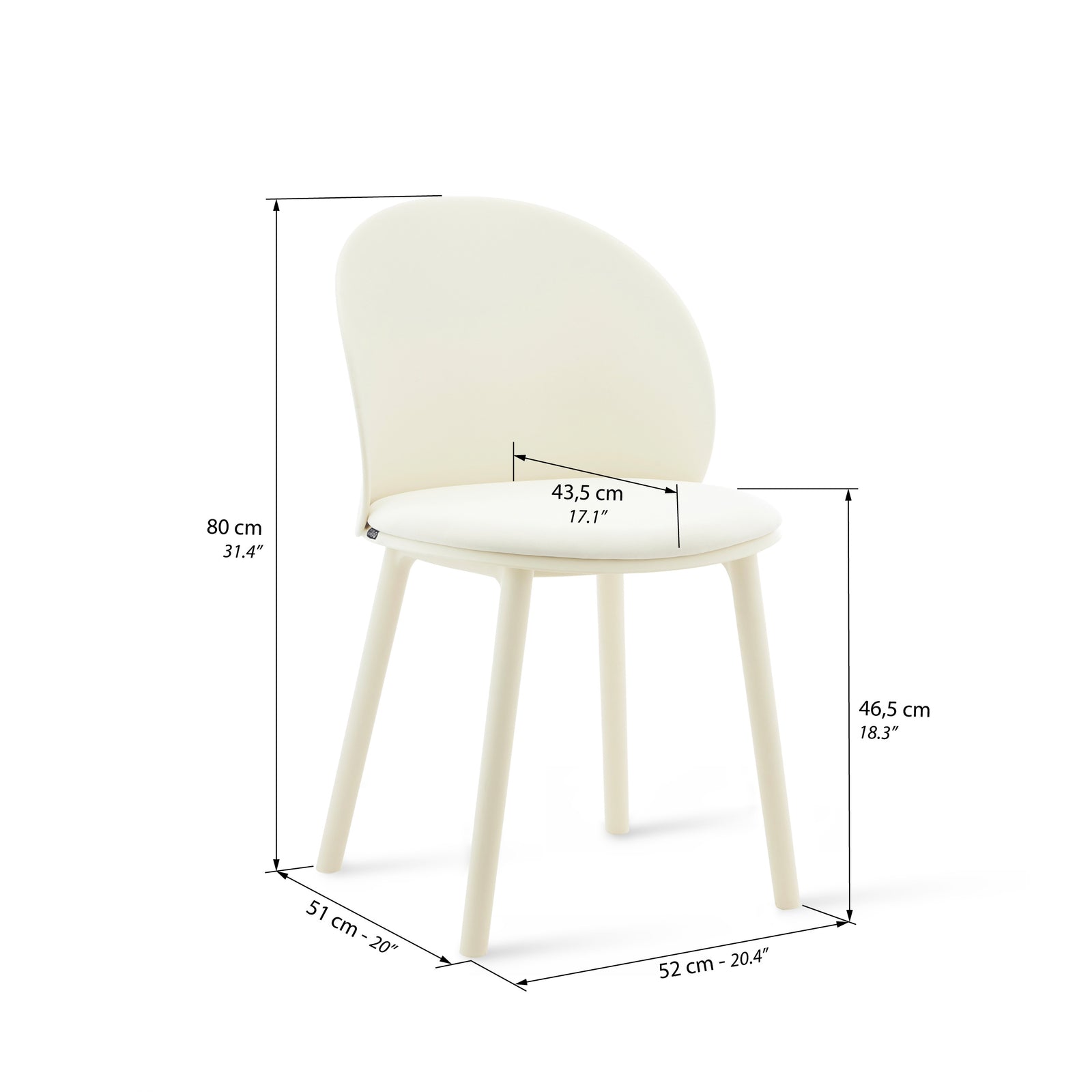 Scaune Melissa, set de 4, Alb - Immagine tecnica 1