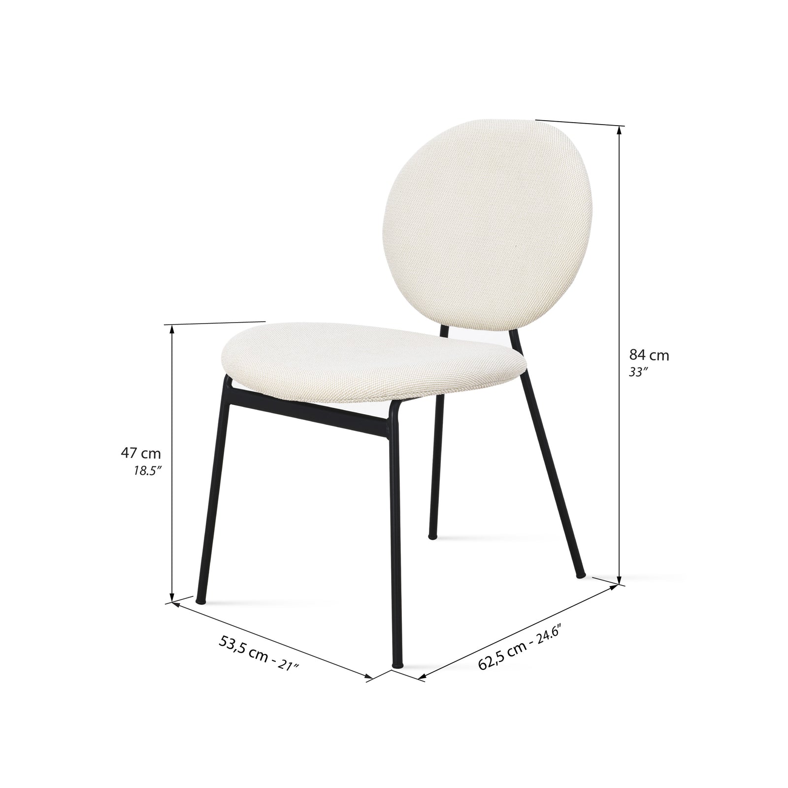 Stühle aus Stoff Pietro, 2er-Set, Cremeweiß - Immagine tecnica 1