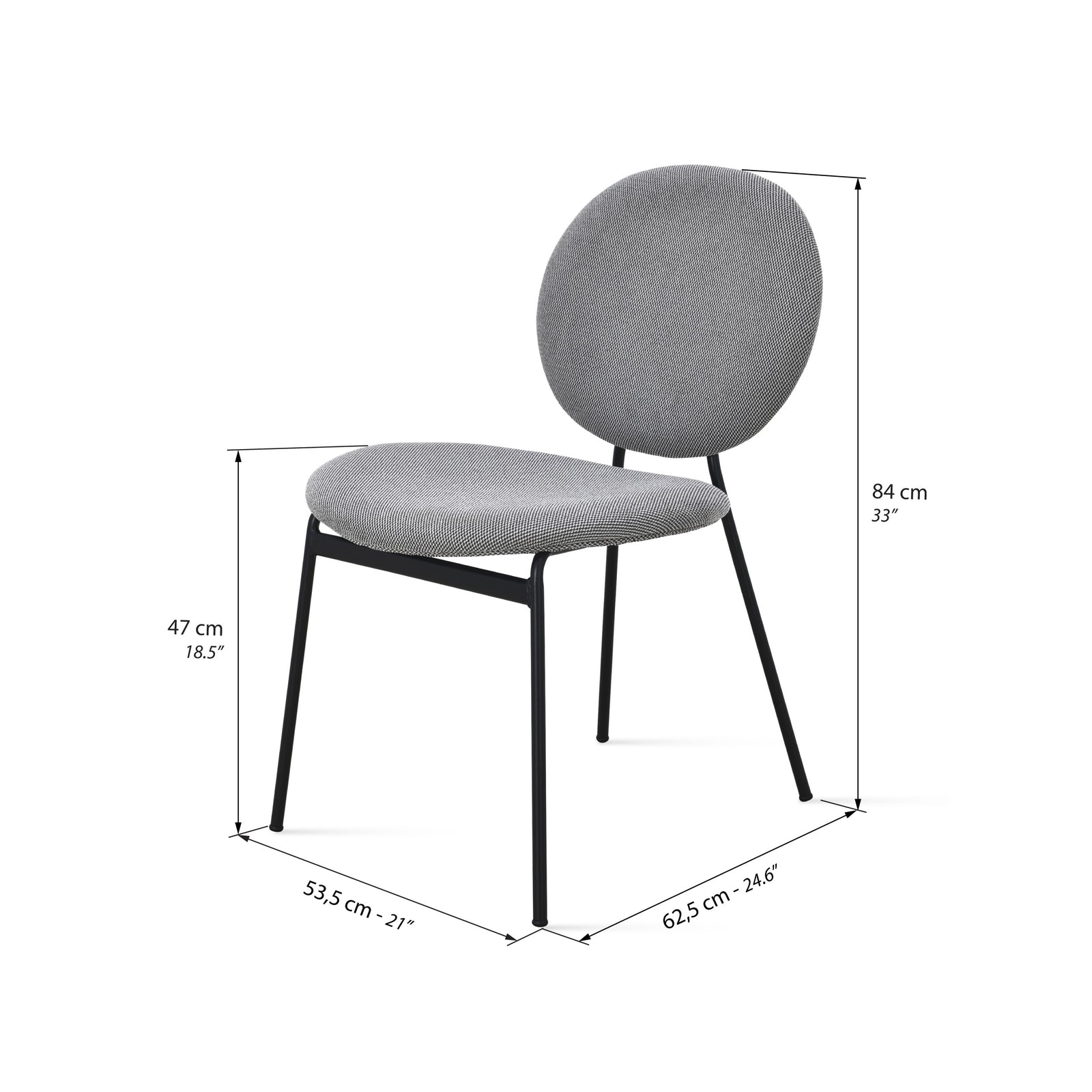 Stühle aus Stoff Pietro, 2er-Set, Grau - Immagine tecnica 1