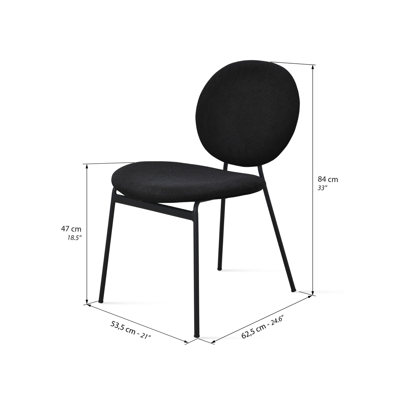 Sedie in tessuto Pietro, Set da 2, Grigio Scuro - Immagine tecnica 1