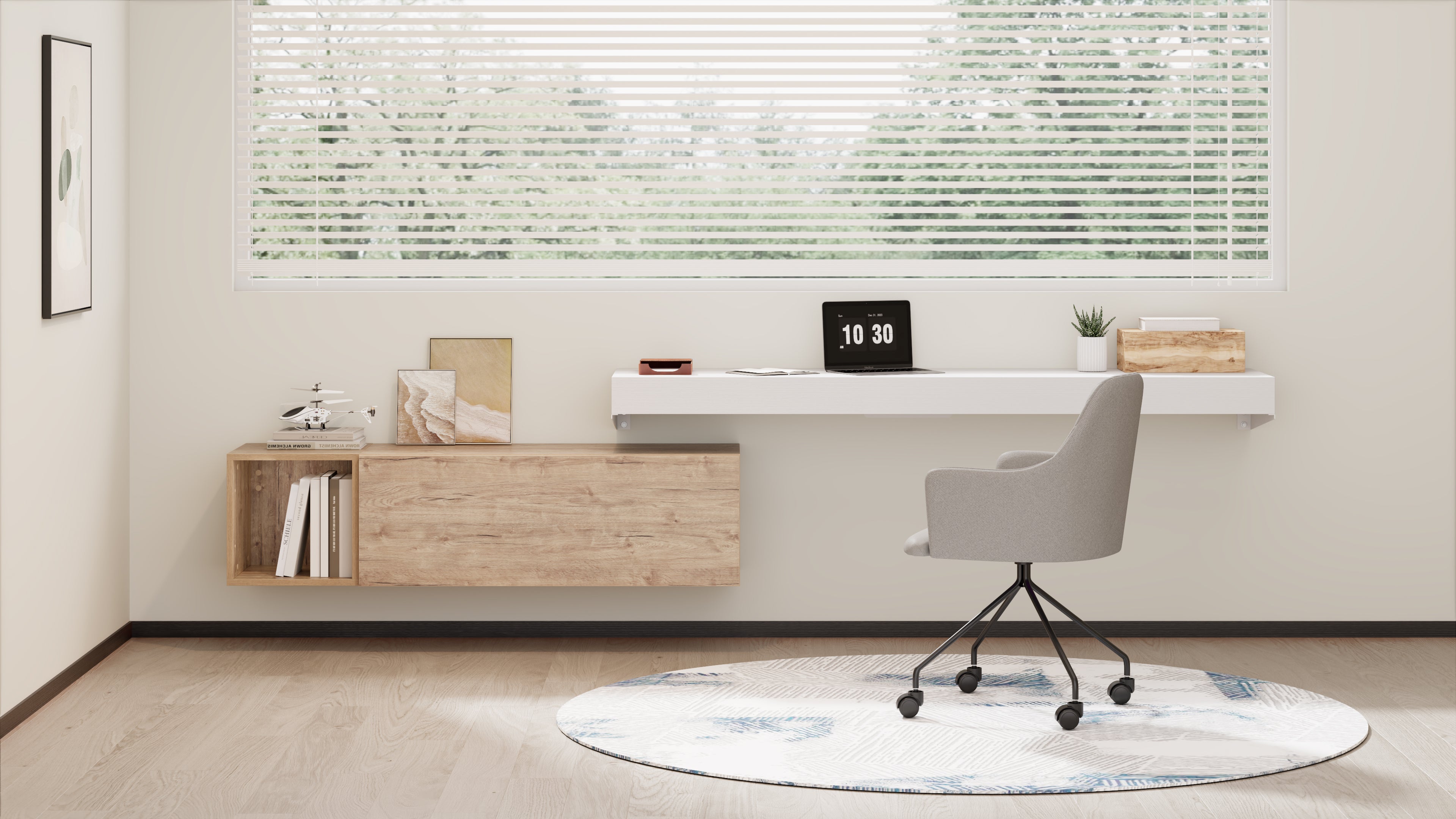 Evolution wall mounted desk 70.8x15.7 in, Ashwood White