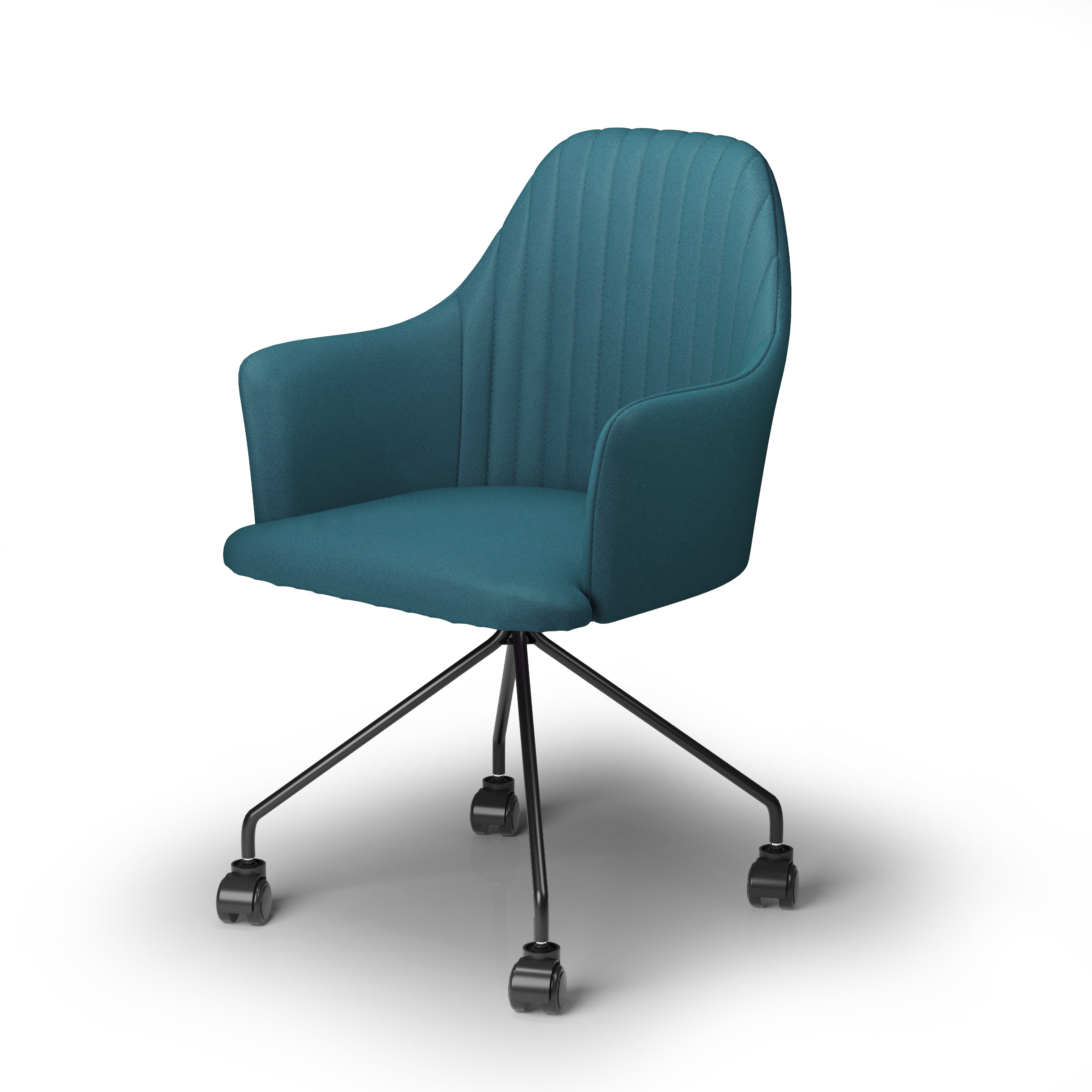 Chaise de Bureau à Roulettes Romina, Avec Accoudoirs - Bleu Pétrole