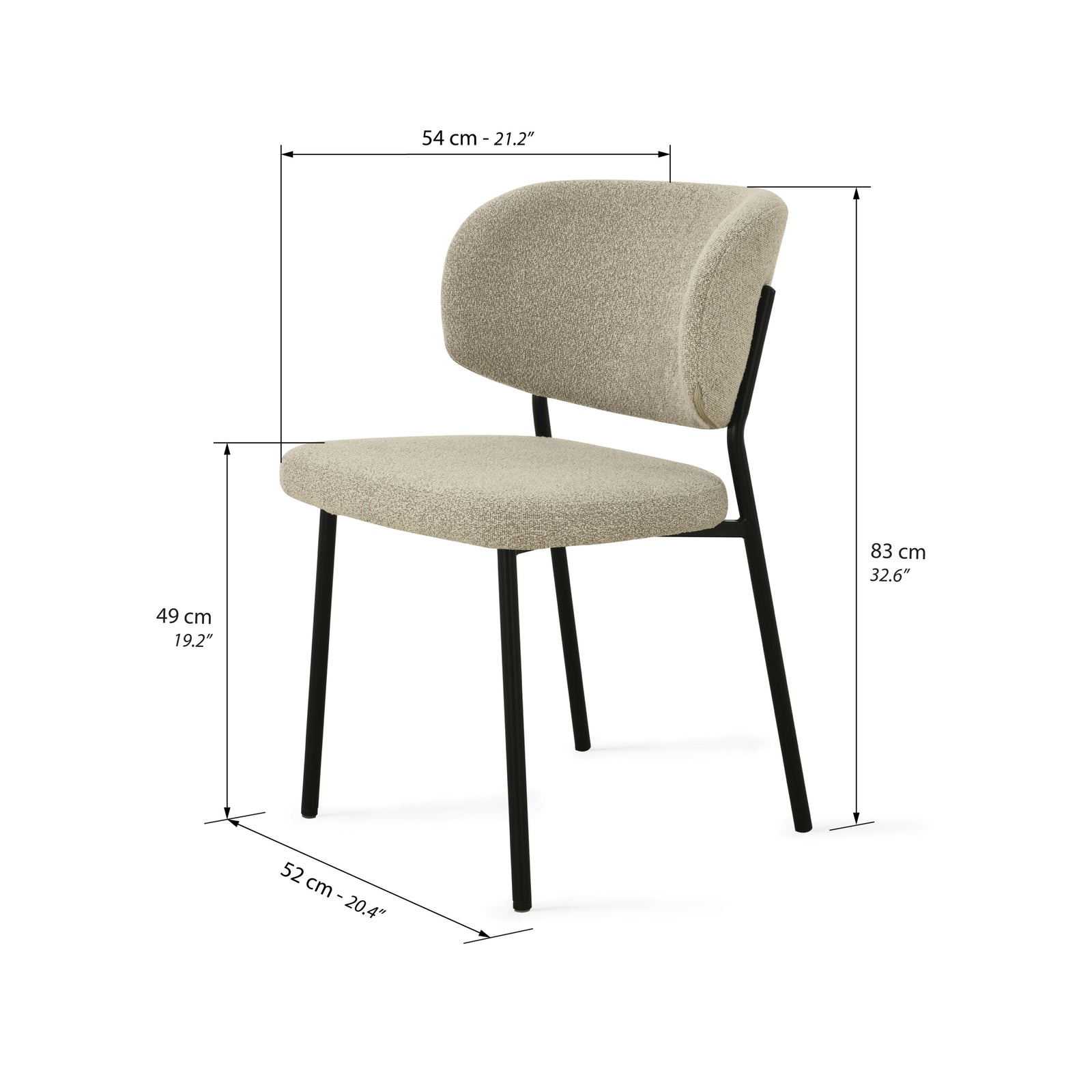 Sedie in tessuto Silvia, Set da 2, Beige - Immagine tecnica 1