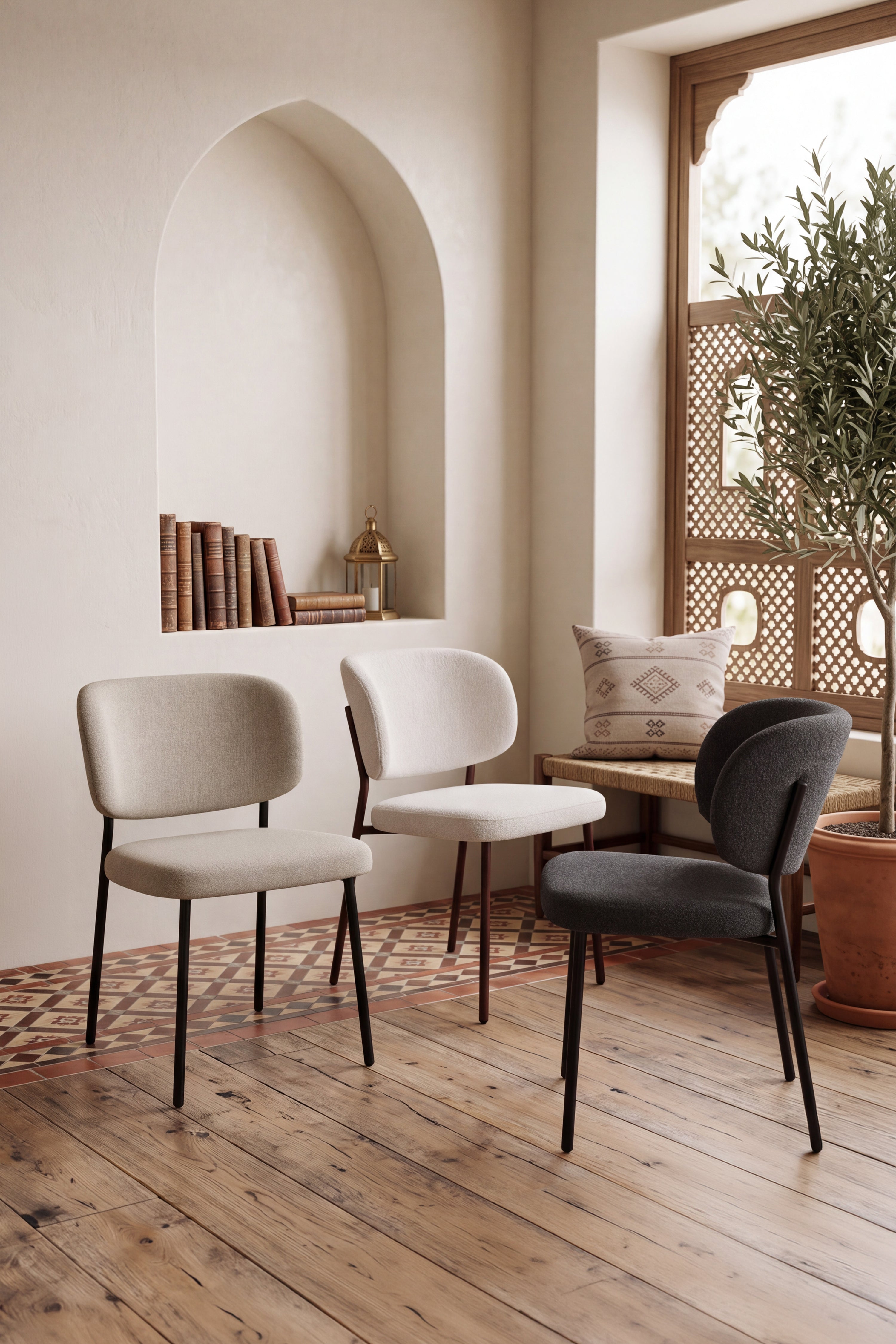 Sedie in tessuto Silvia, Set da 2, Bianco Panna - Immagine ambientata 1