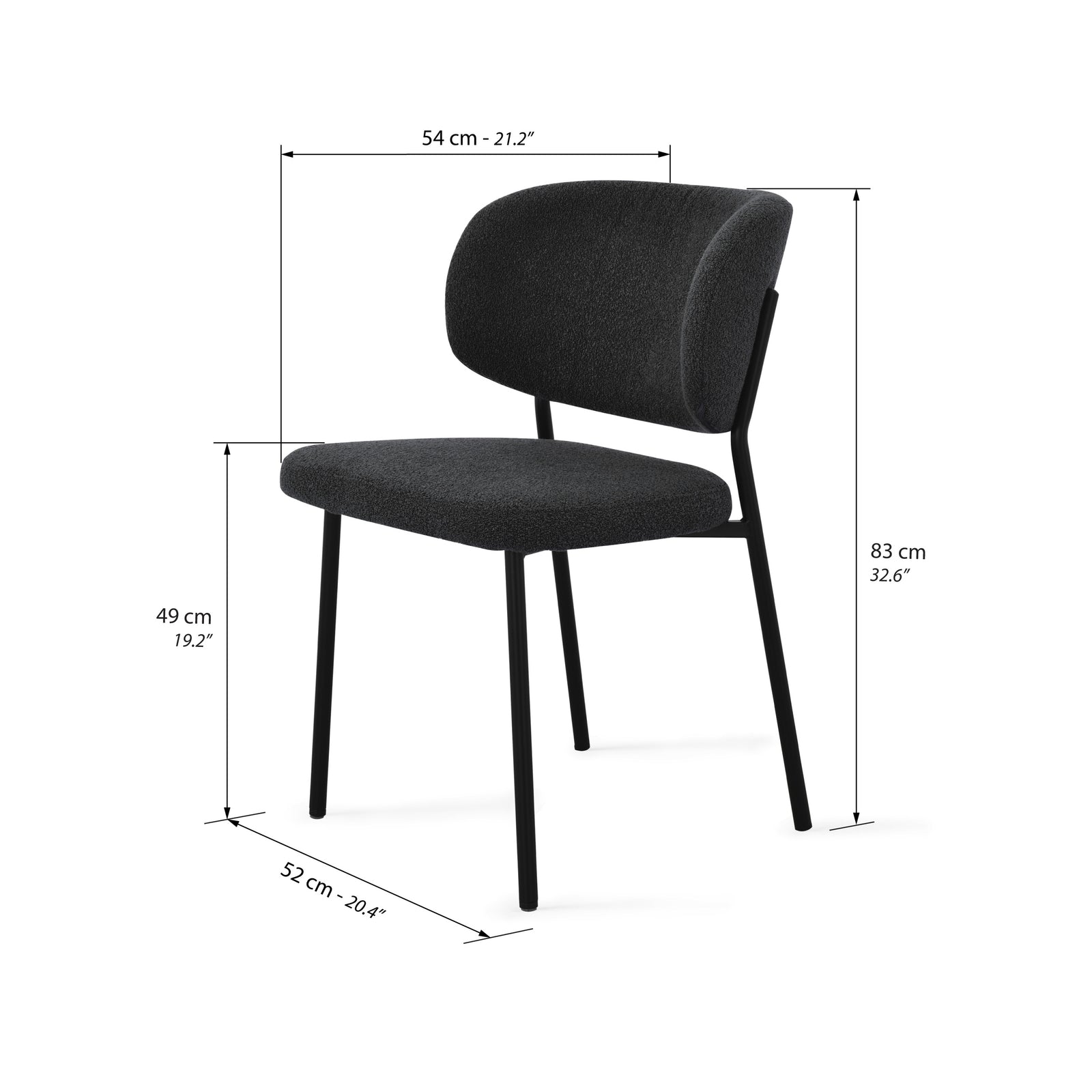 Chaises en tissu Silvia, Lot de 2, Gris Foncé - Immagine tecnica 1