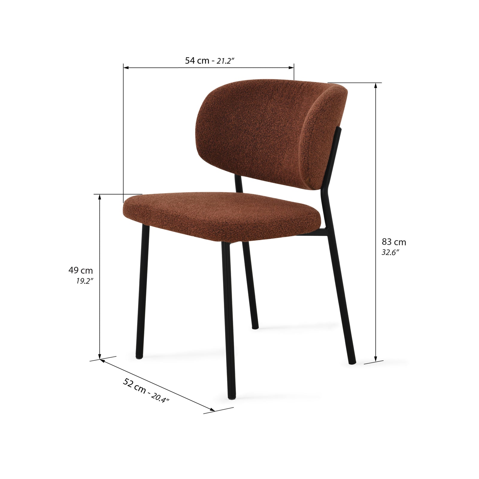 Sedie in tessuto Silvia, Set da 2, Rosso Mattone - Immagine tecnica 1