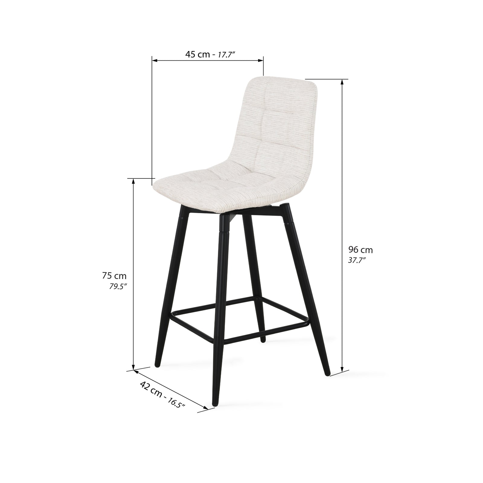 Taburete din material textil Simone, Set de 2, Alb Crem - Immagine tecnica 1