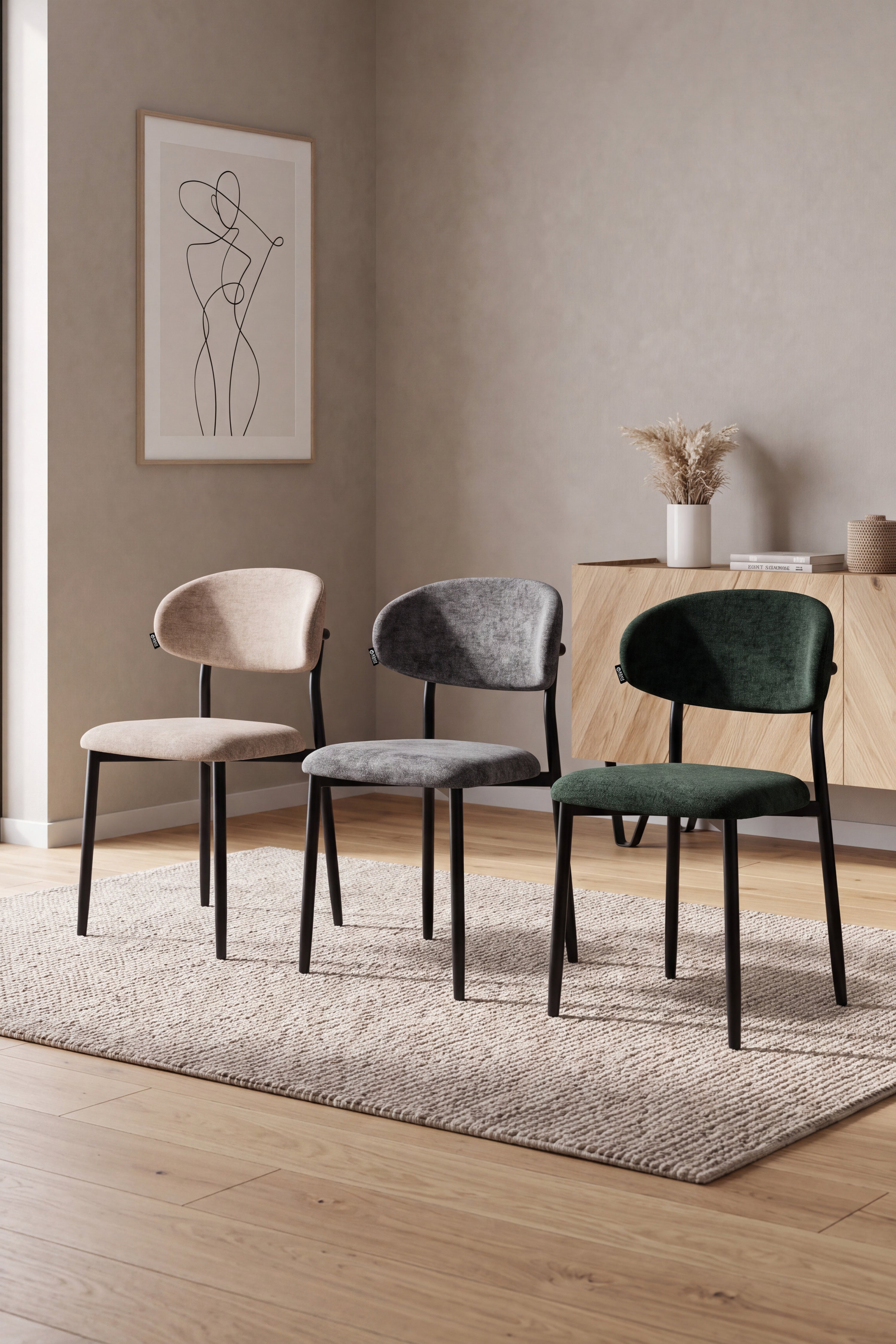 Chaises en tissu Sofia, Lot de 2, Vert - Image d’ensemble 1