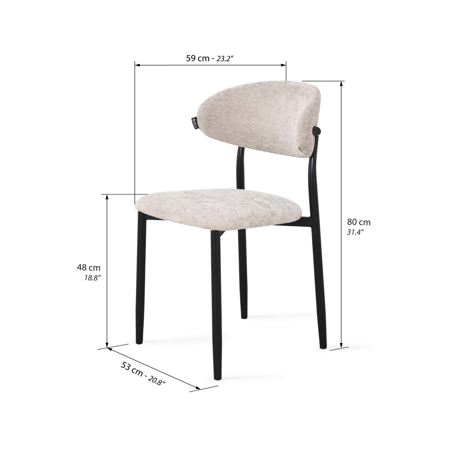 Sedie in tessuto Sofia, Set da 2, Beige - Immagine tecnica 1