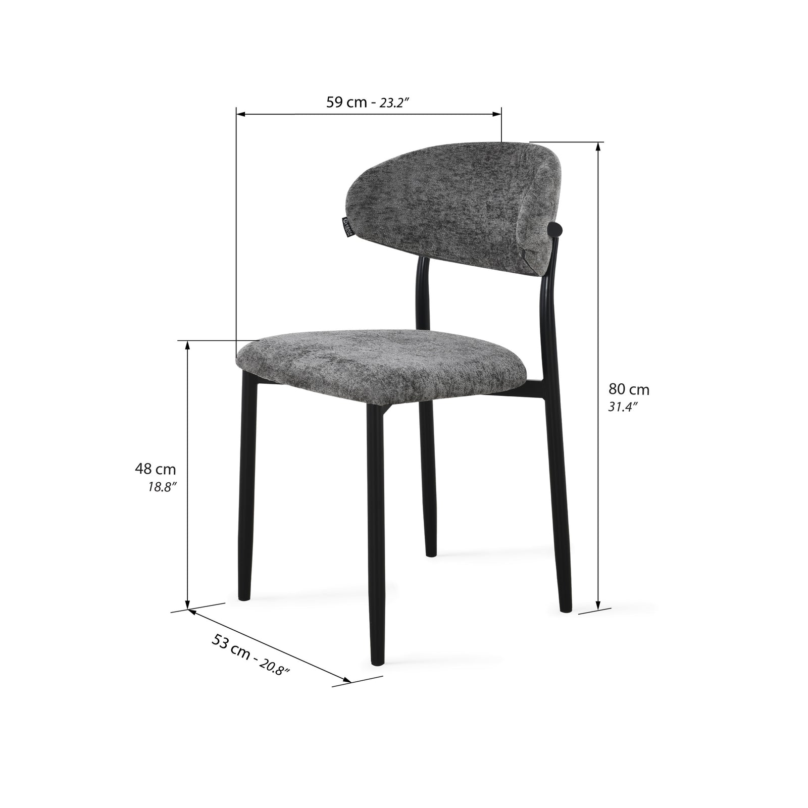 Sedie in tessuto Sofia, Set da 2, Grigio Scuro - Immagine tecnica 1