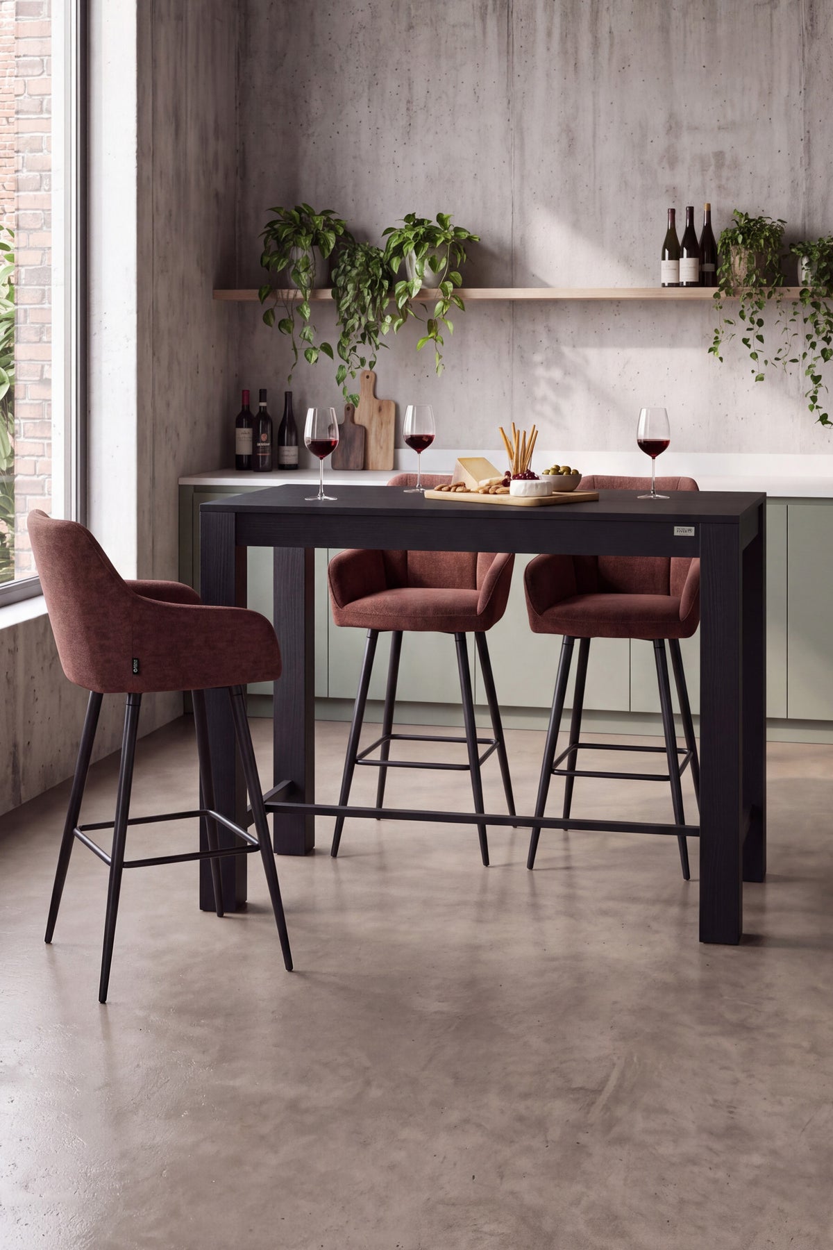 Tabourets en tissu Thomas, Lot de 2, Marron - Image d’ensemble 1