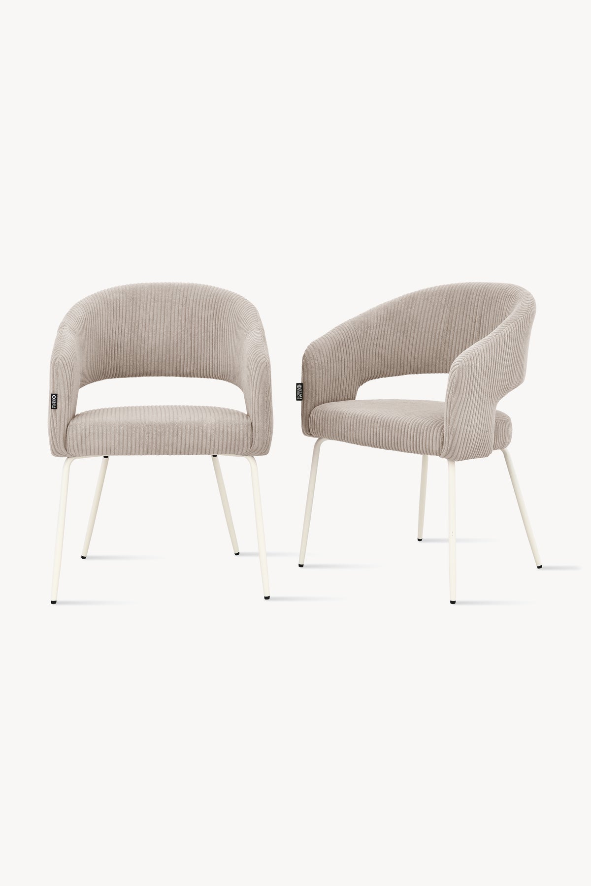 Victoria Fabric Chairs, Set of 2, Beige Corduroy with White Metal Legs