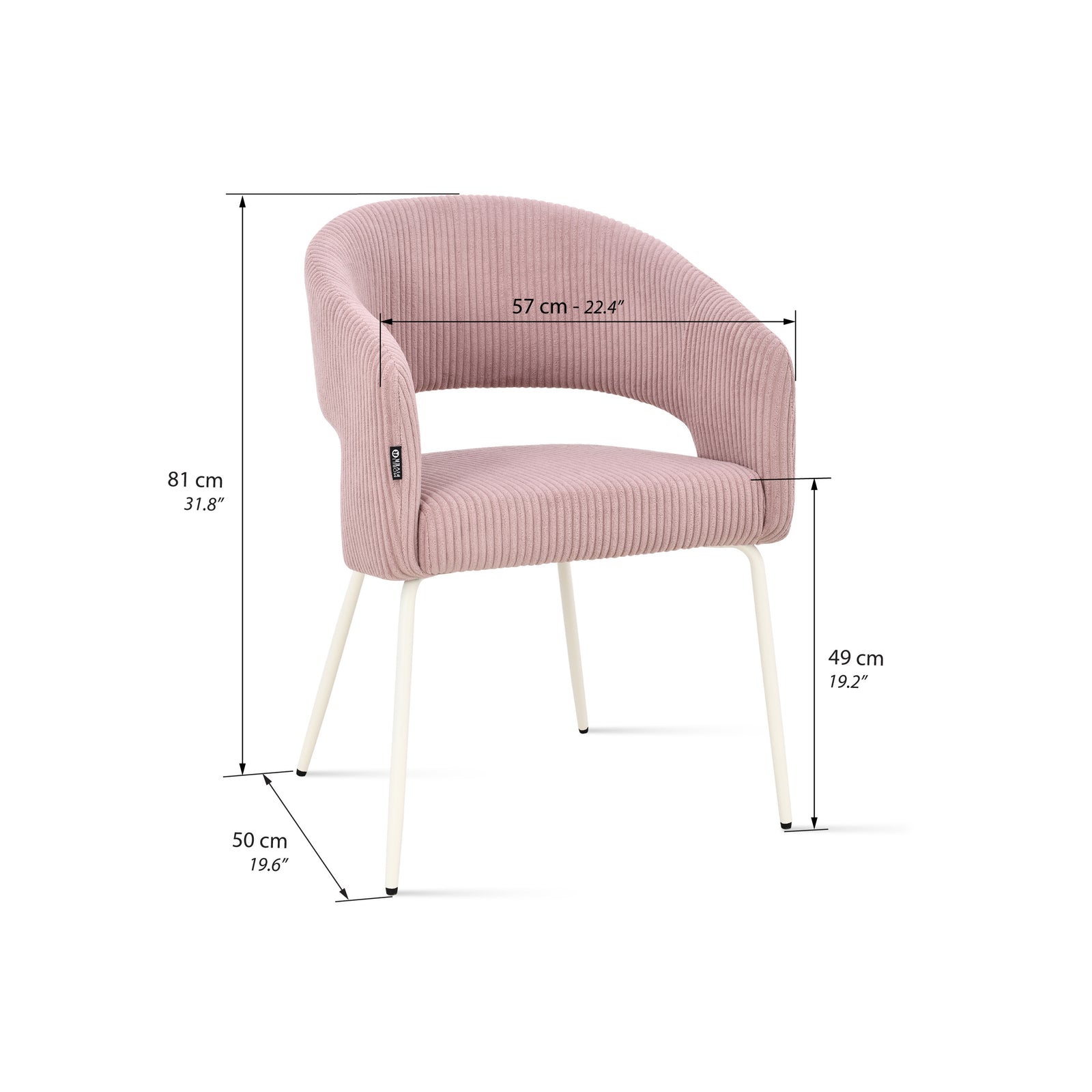 Victoria tygstoler, Set om 2, Rosa Manchester med vita metallben - Immagine tecnica 1