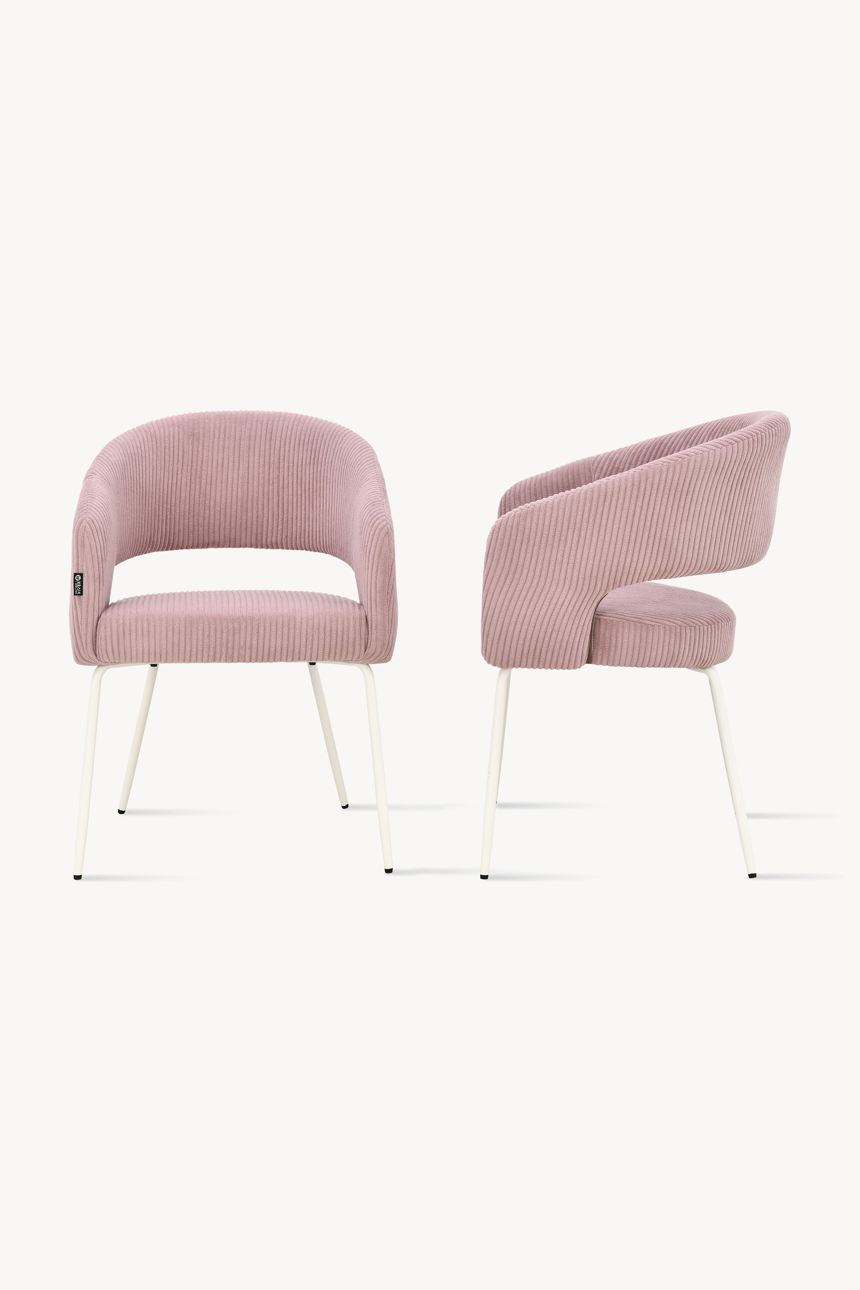 Sedie in tessuto Victoria, Set da 2, velluto a coste rosa con gambe in metallo bianco - Immagine dettaglio 2