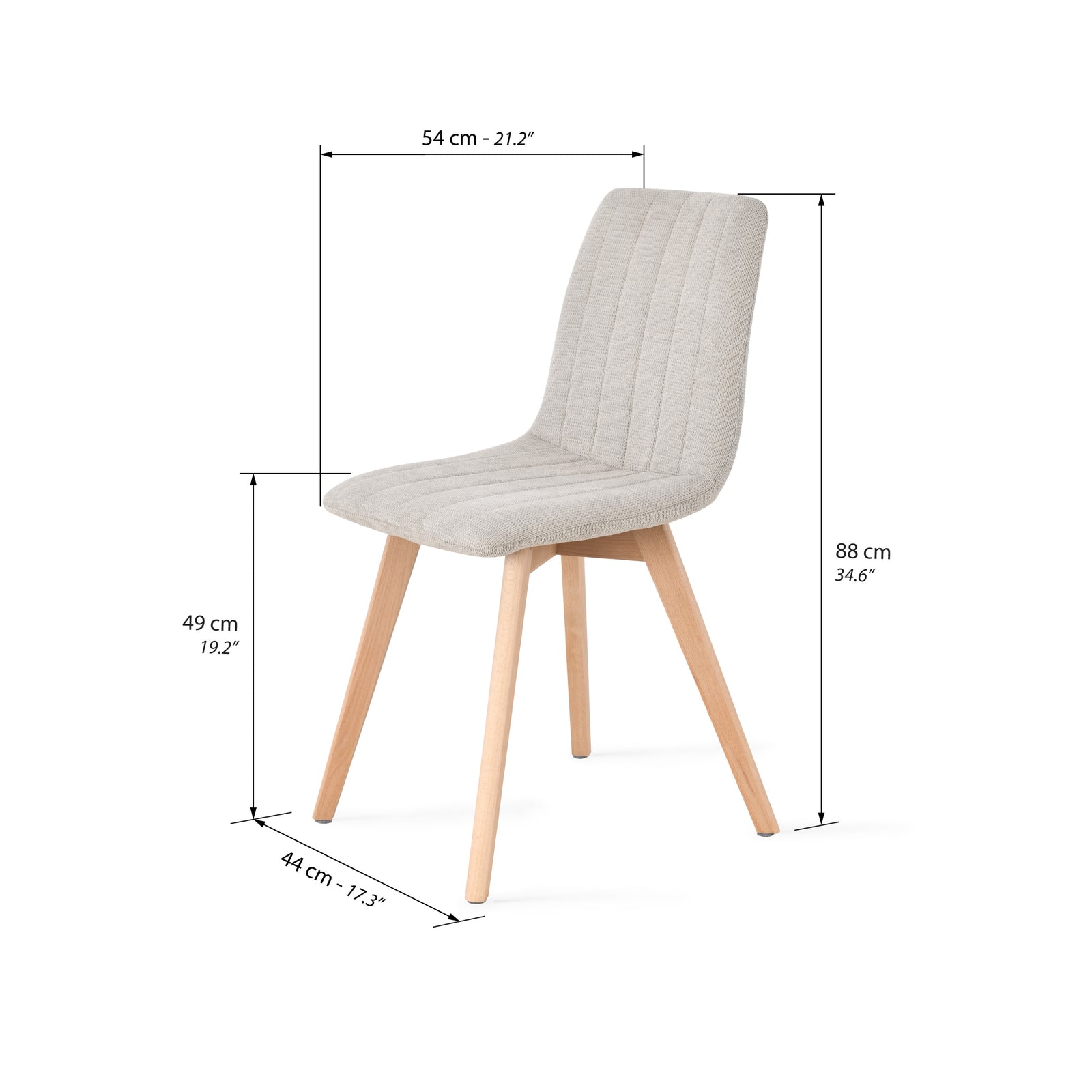 Chaises en tissu Vera, Lot de 2, Beige avec pieds en bois - Immagine tecnica 1