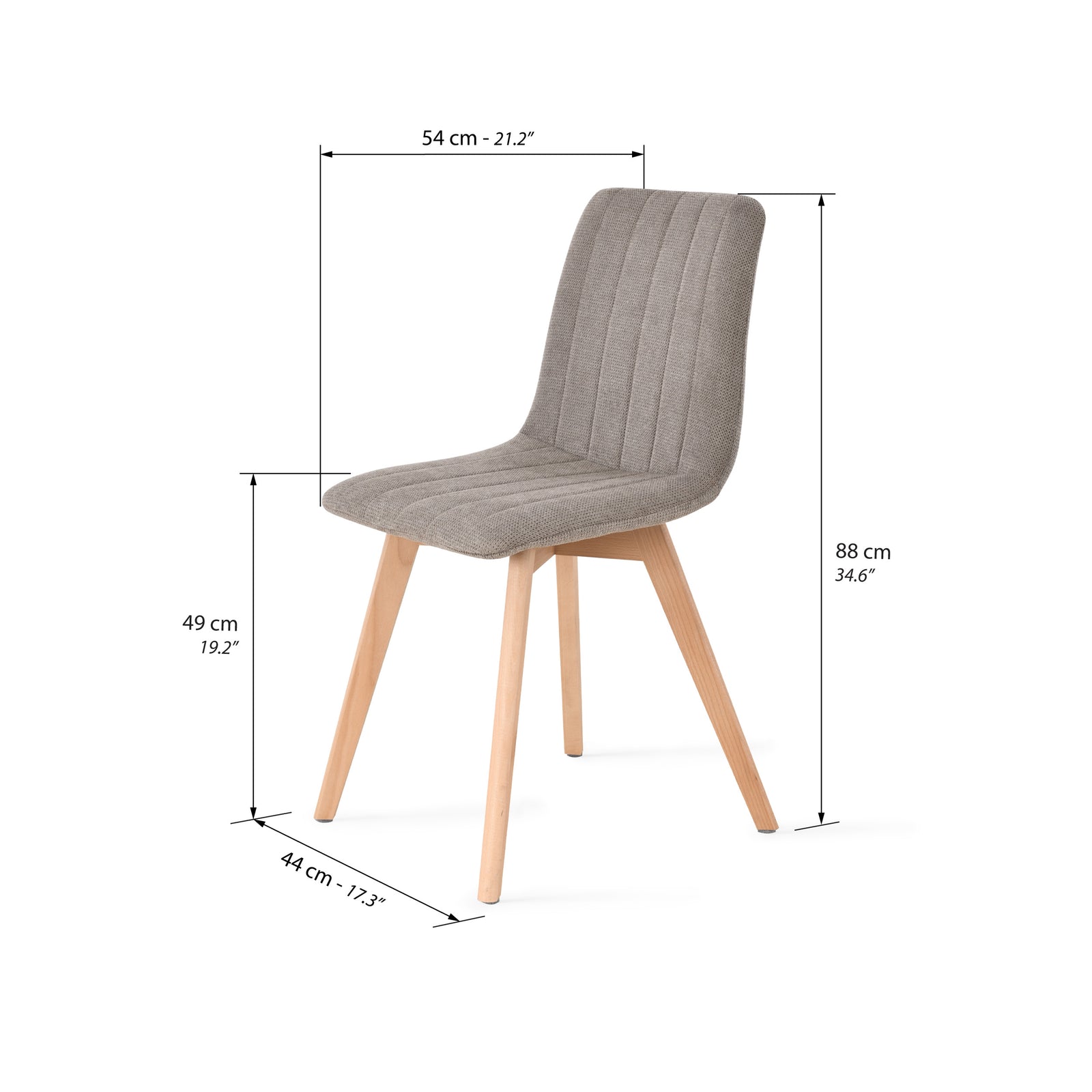 Sedie in tessuto Vera, Set da 2, Beige Scuro con gambe in legno - Immagine tecnica 1