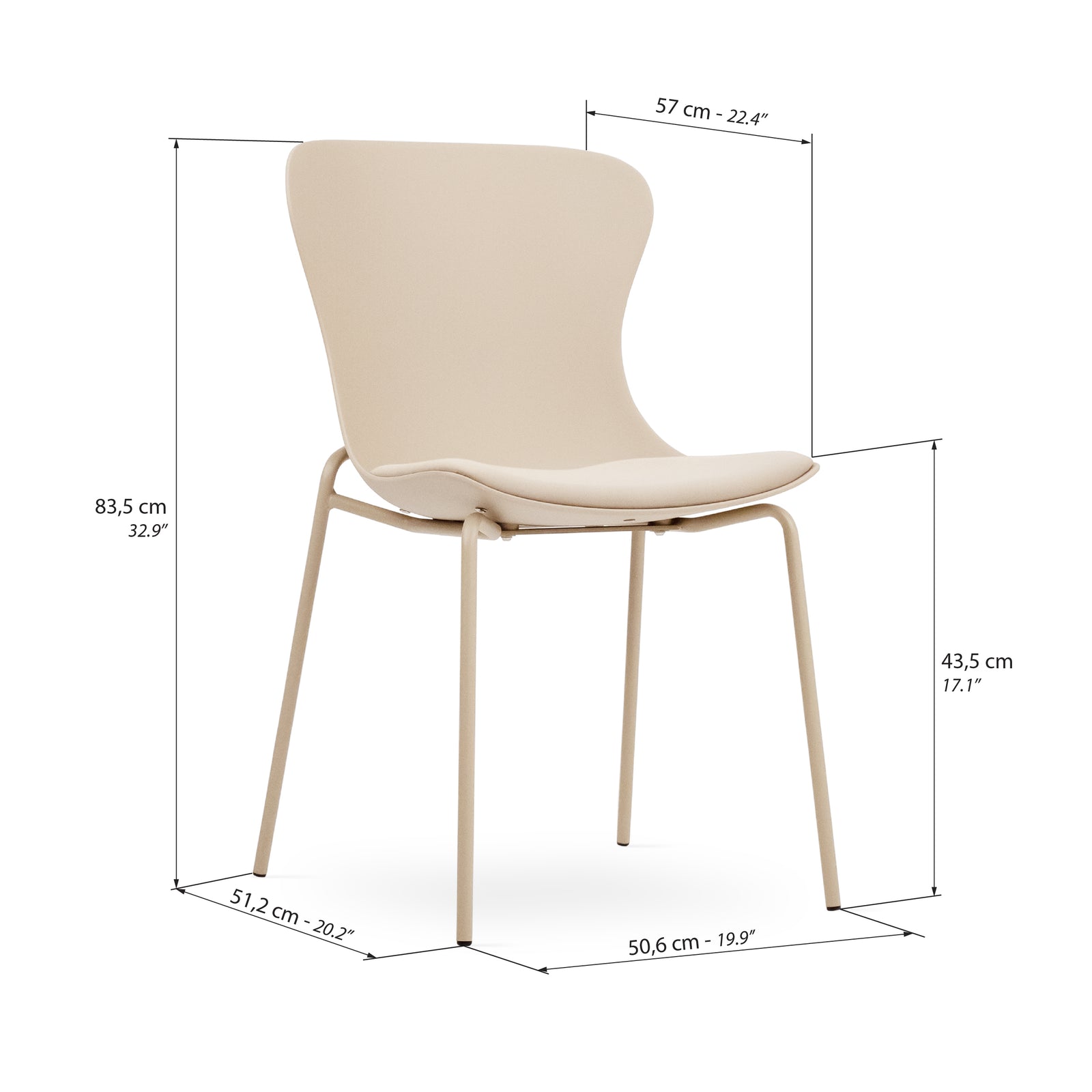 Stühle Zoe, 2er-Set, Beige - Immagine tecnica 1