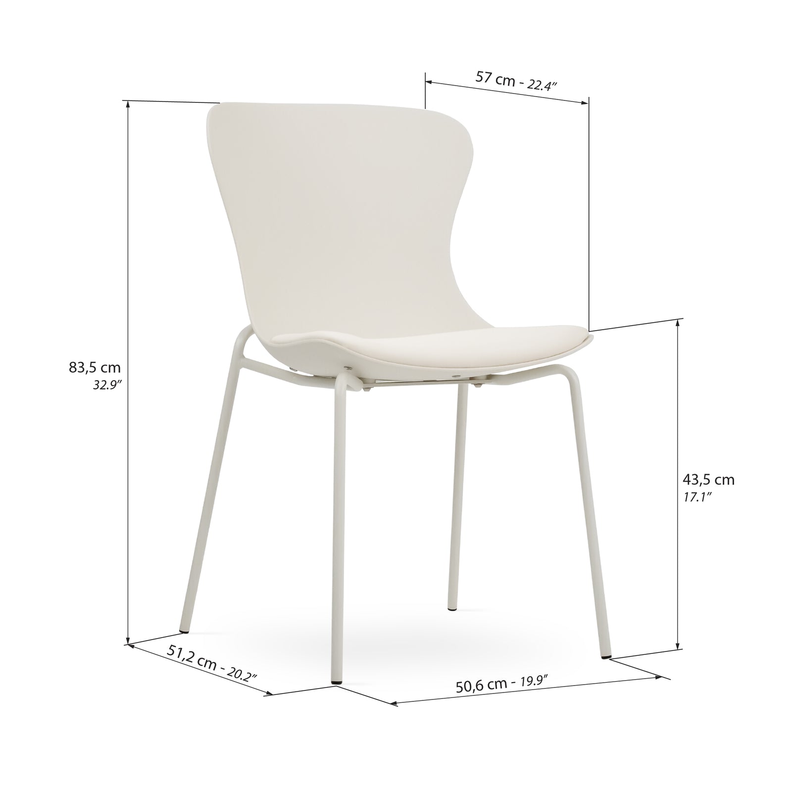 Stühle Zoe, 2er-Set, Creme - Immagine tecnica 1