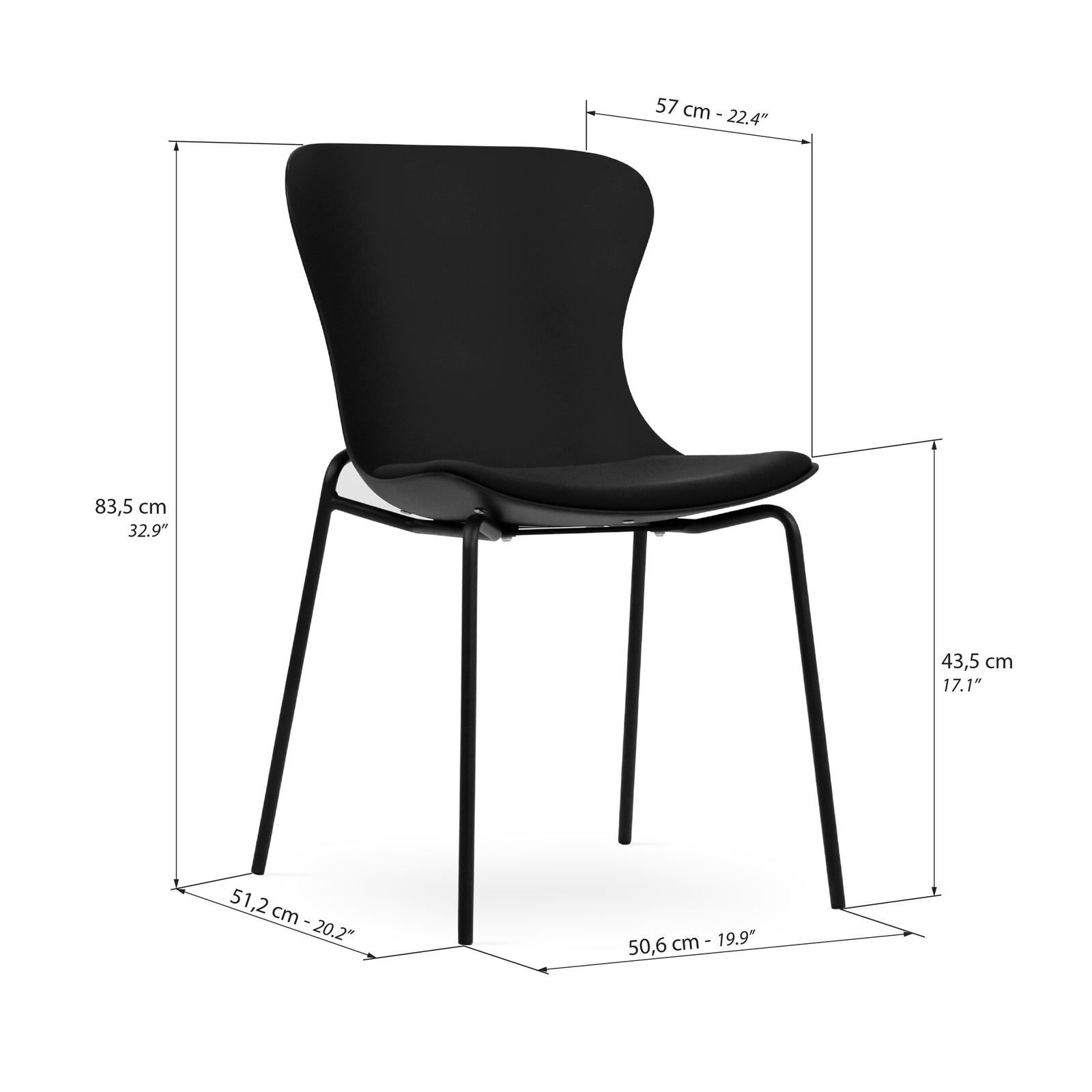 Stühle Zoe, 2er-Set, Schwarz - Immagine tecnica 1