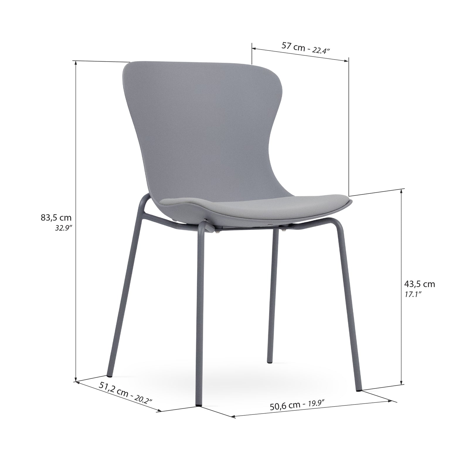 Stühle Zoe, 2er-Set, Grau - Immagine tecnica 1