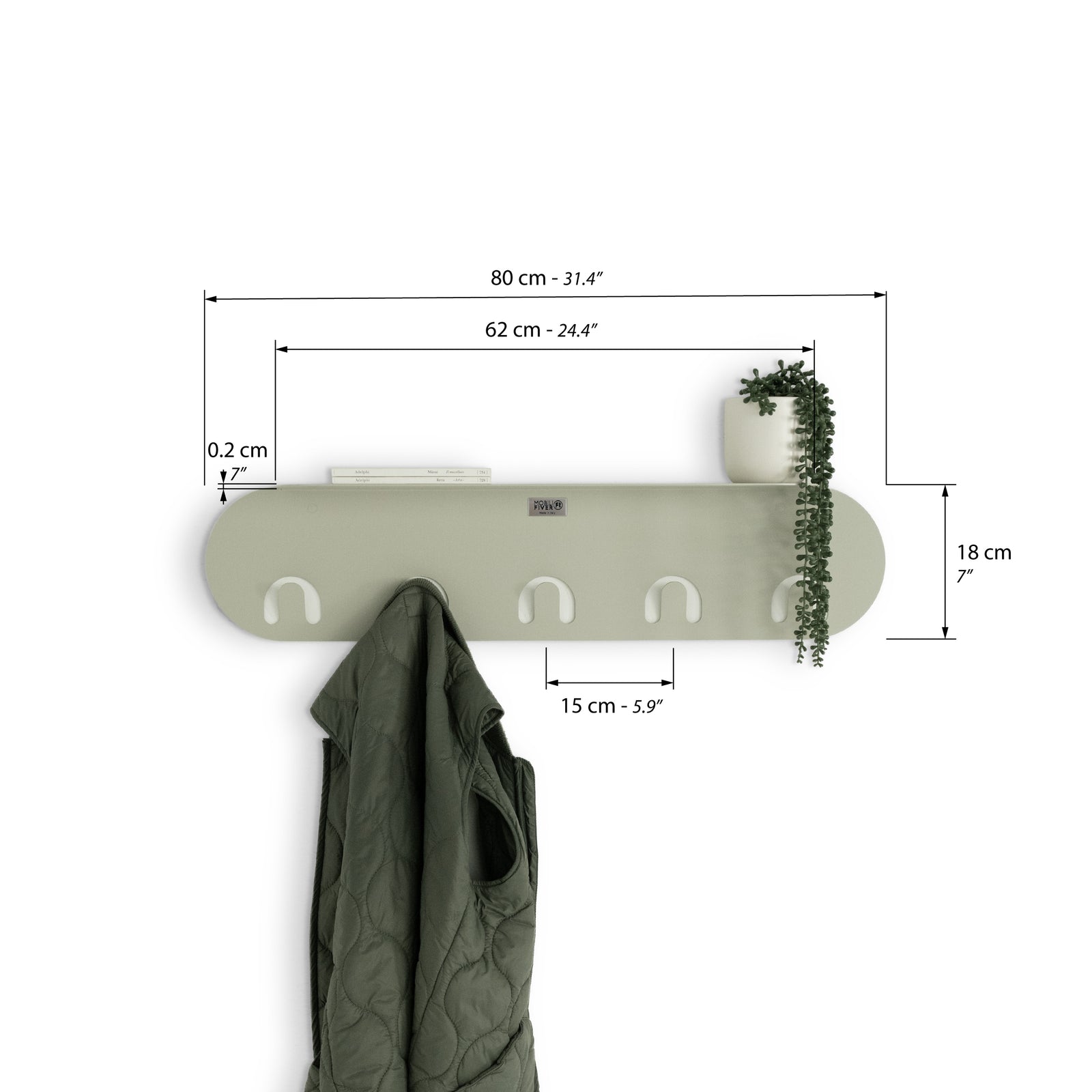 Porte-manteau mural en métal Camilla, 80 cm, Beige - Immagine tecnica 1