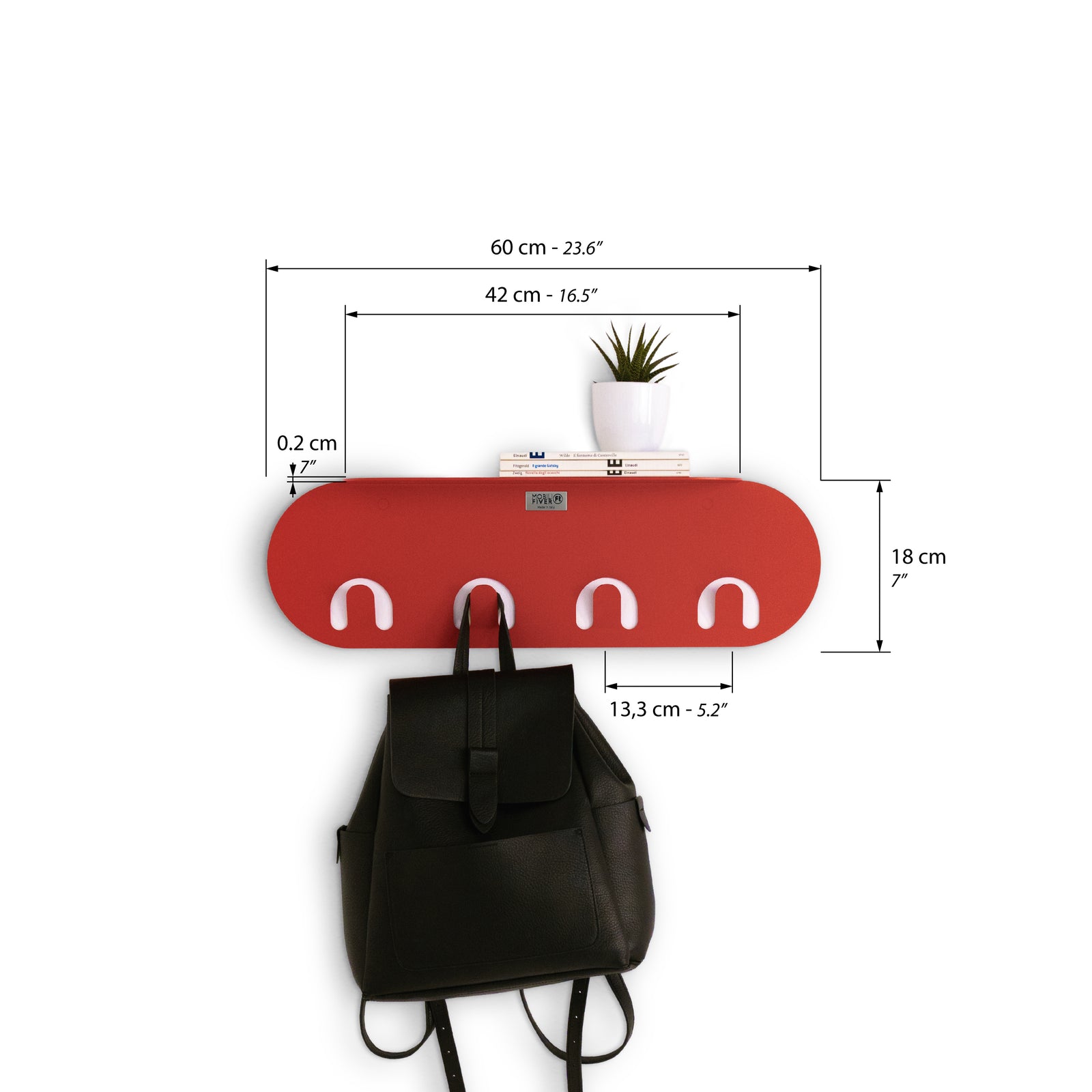 Appendiabiti da parete in metallo Camilla, 60 cm, Terracotta - Immagine tecnica 1