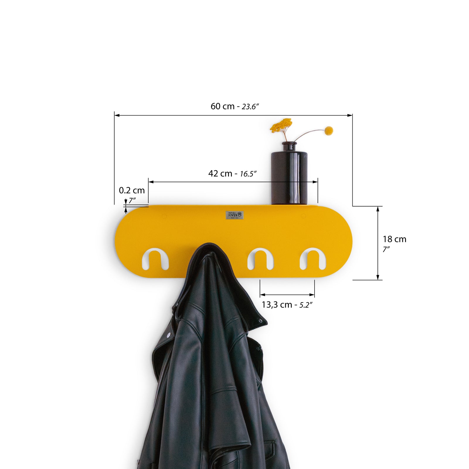 Appendiabiti da parete in metallo Camilla, 60 cm, Giallo Senape - Immagine tecnica 1