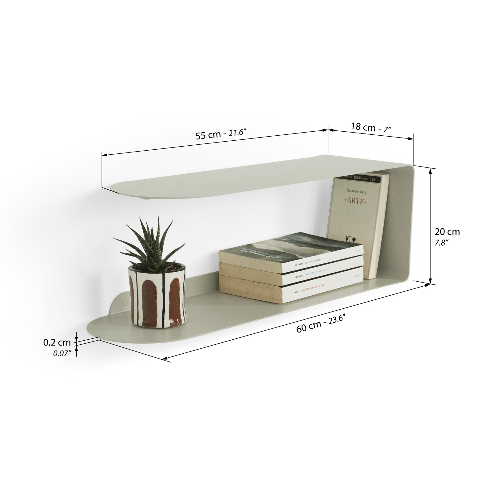 Mensola in metallo Camilla a C, 60x18x20 cm, Beige - Immagine tecnica 1