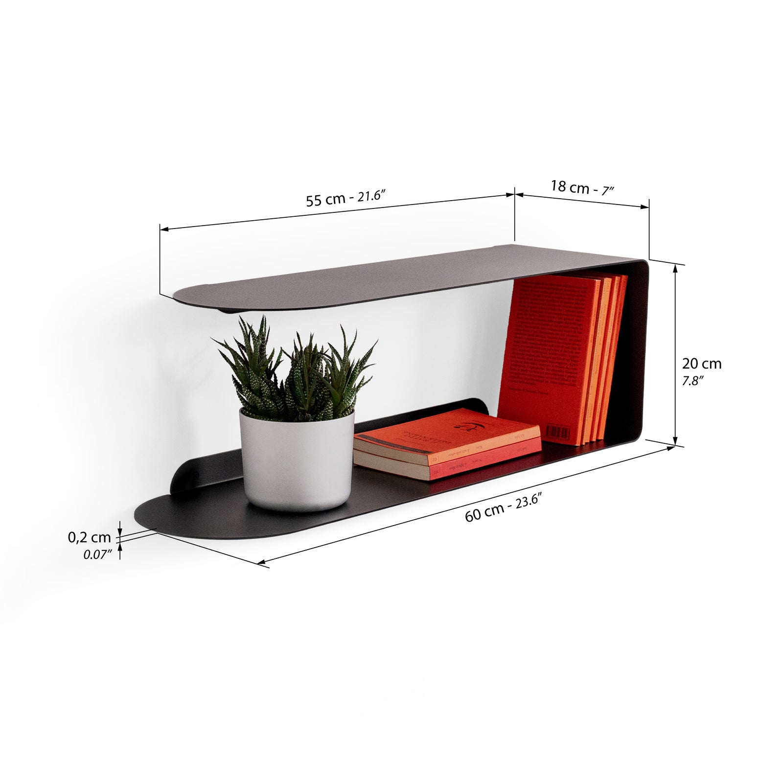 Mensola in metallo Camilla a C, 60x18x20 cm, Nero - Immagine tecnica 1