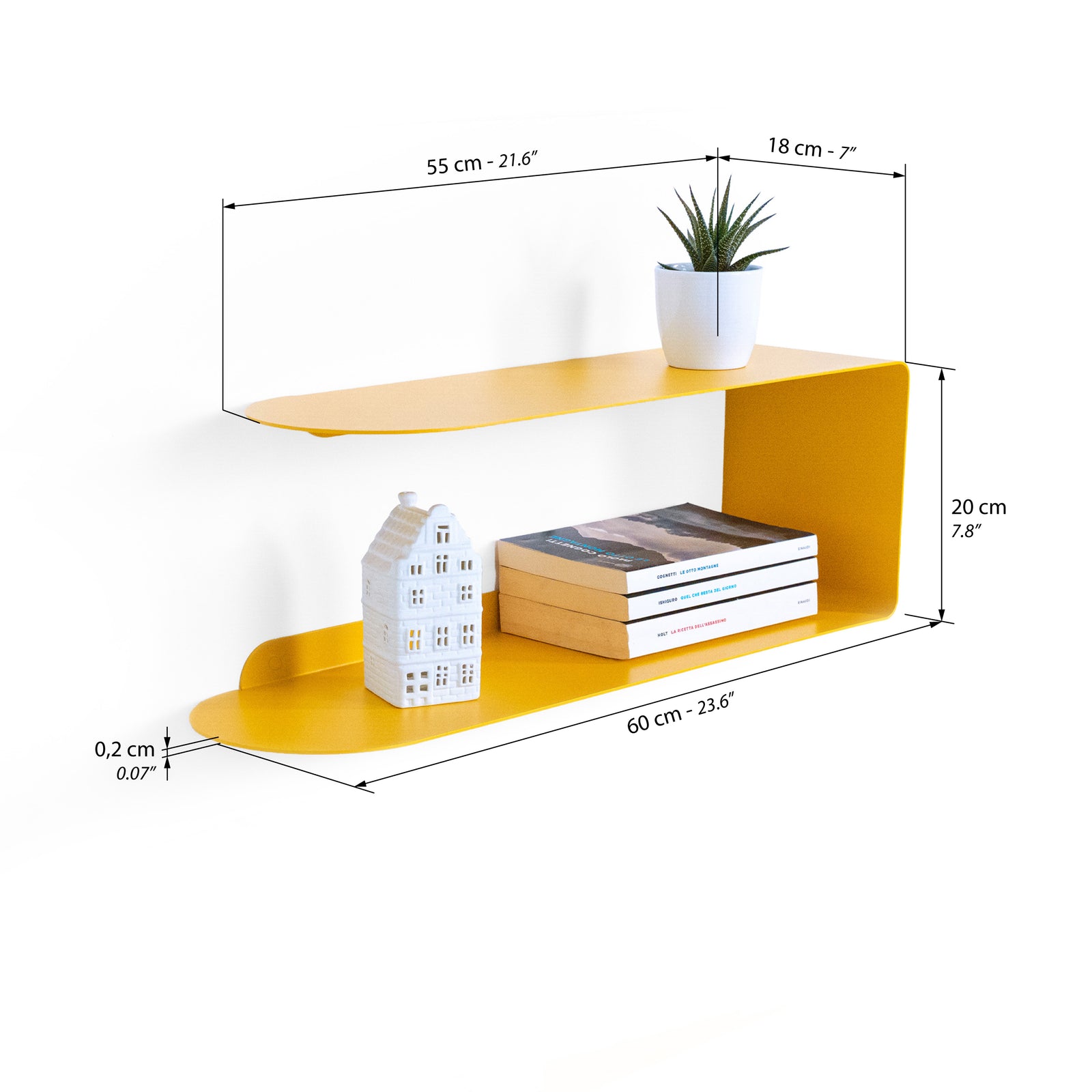 Metallregal Camilla C-Form, 60x18x20 cm, Senfgelb - Immagine tecnica 1