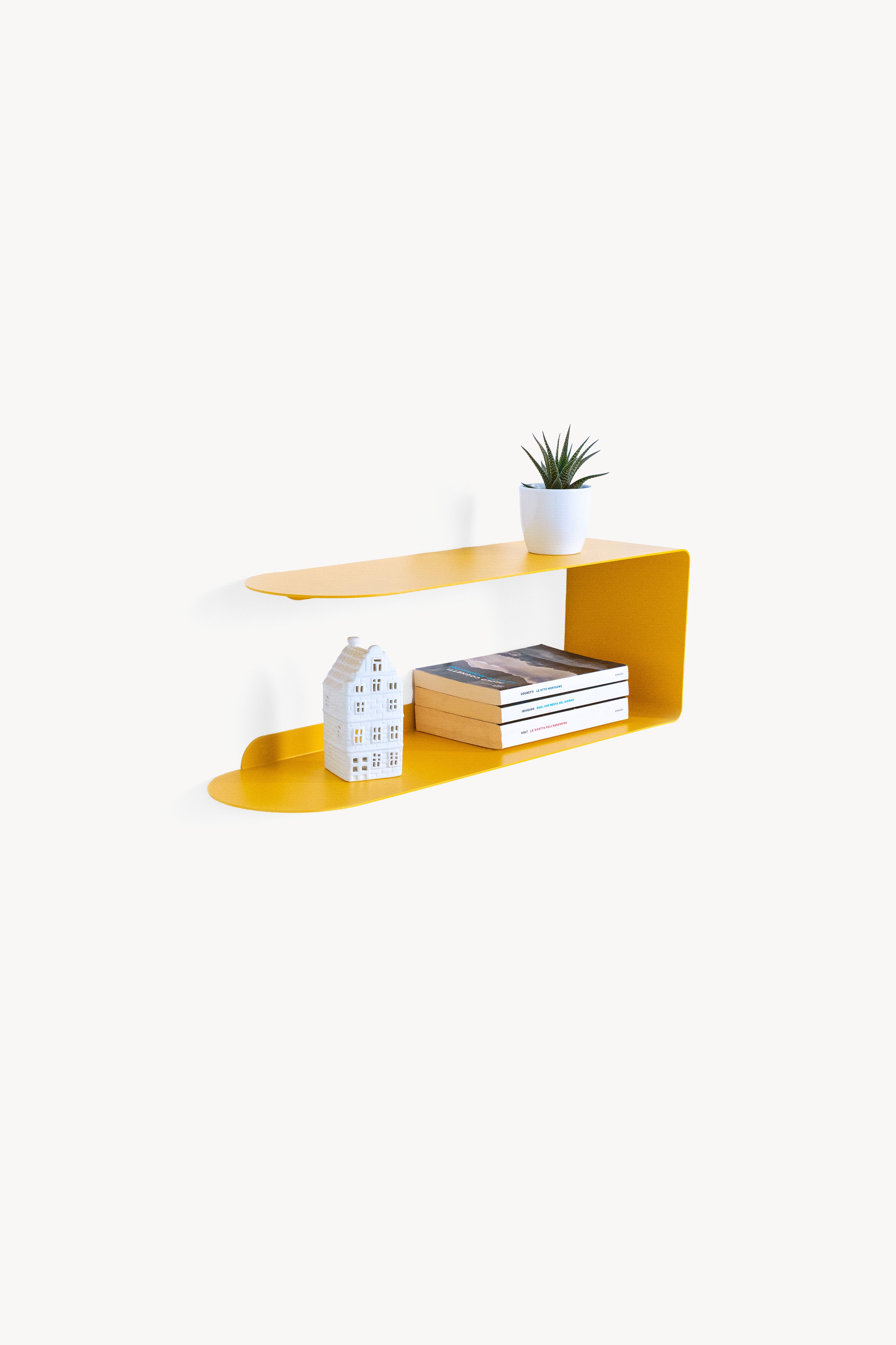 Camilla C-Shaped Metal Shelf, 60x18x20 cm, Mustard Yellow